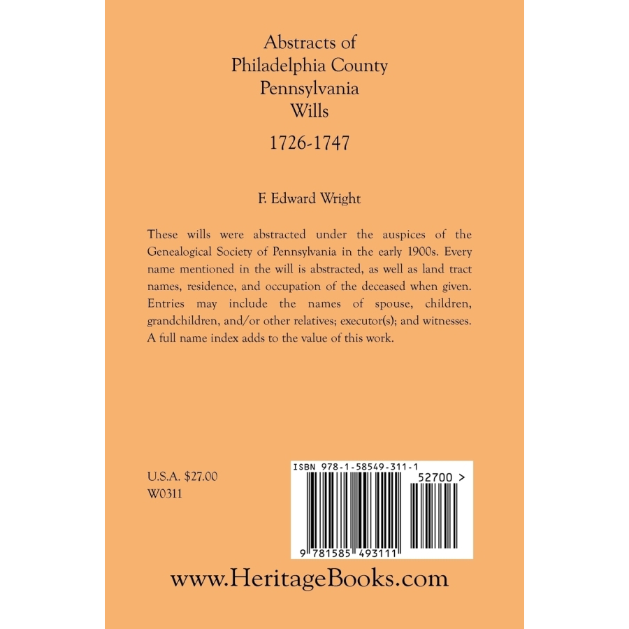 Abstracts of Philadelphia County, Pennsylvania Wills (1726-1747) | Historical Genealogy Research & Ancestry Records for Family History Research