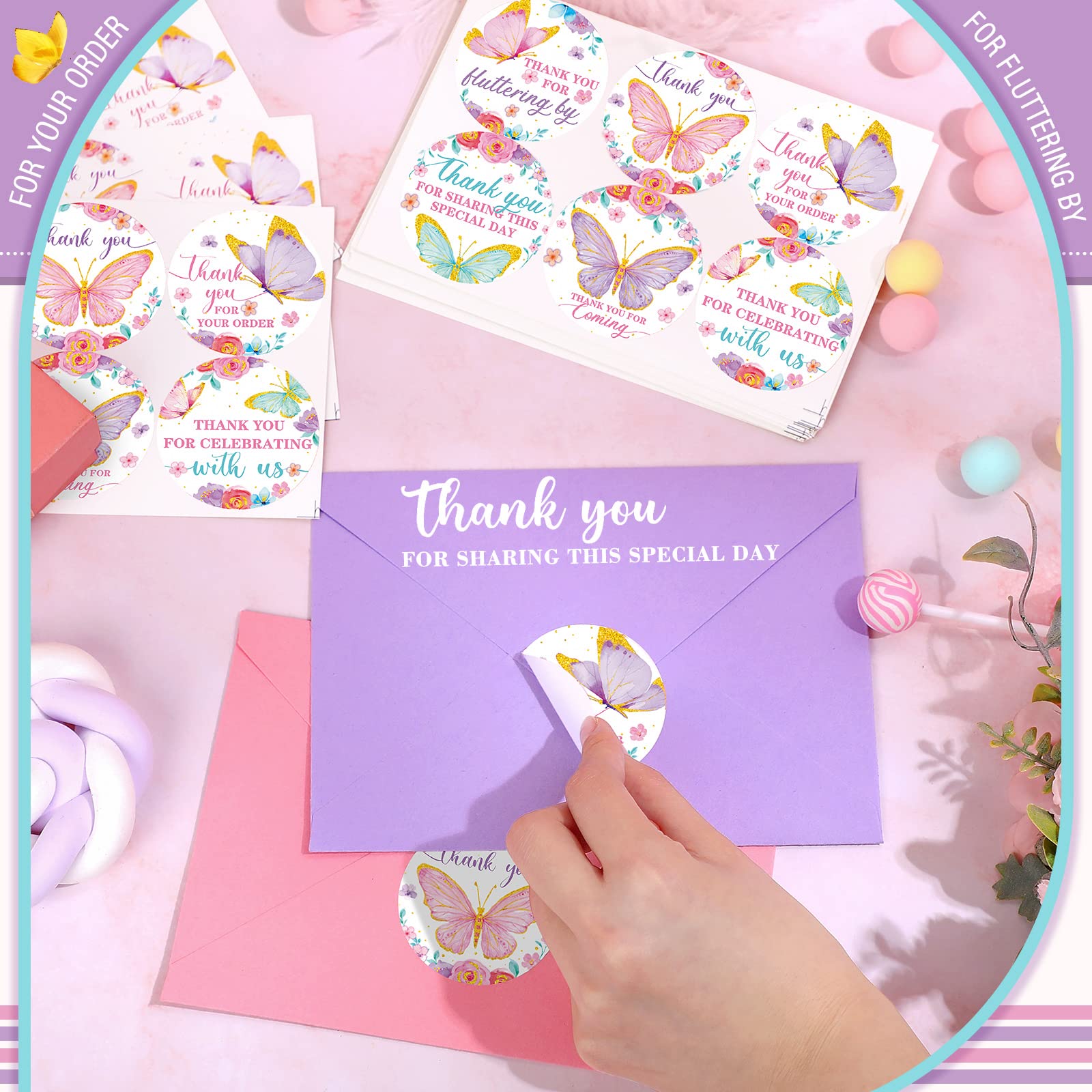 180pcs Butterfly Thank You Stickers - Fluttering by Thanks Labels & Seals for Baby Shower, Wedding, Bridal Shower, Birthday Party Supplies | Perfect for DIY Invitations, Gift Wrapping & Scrapbooking