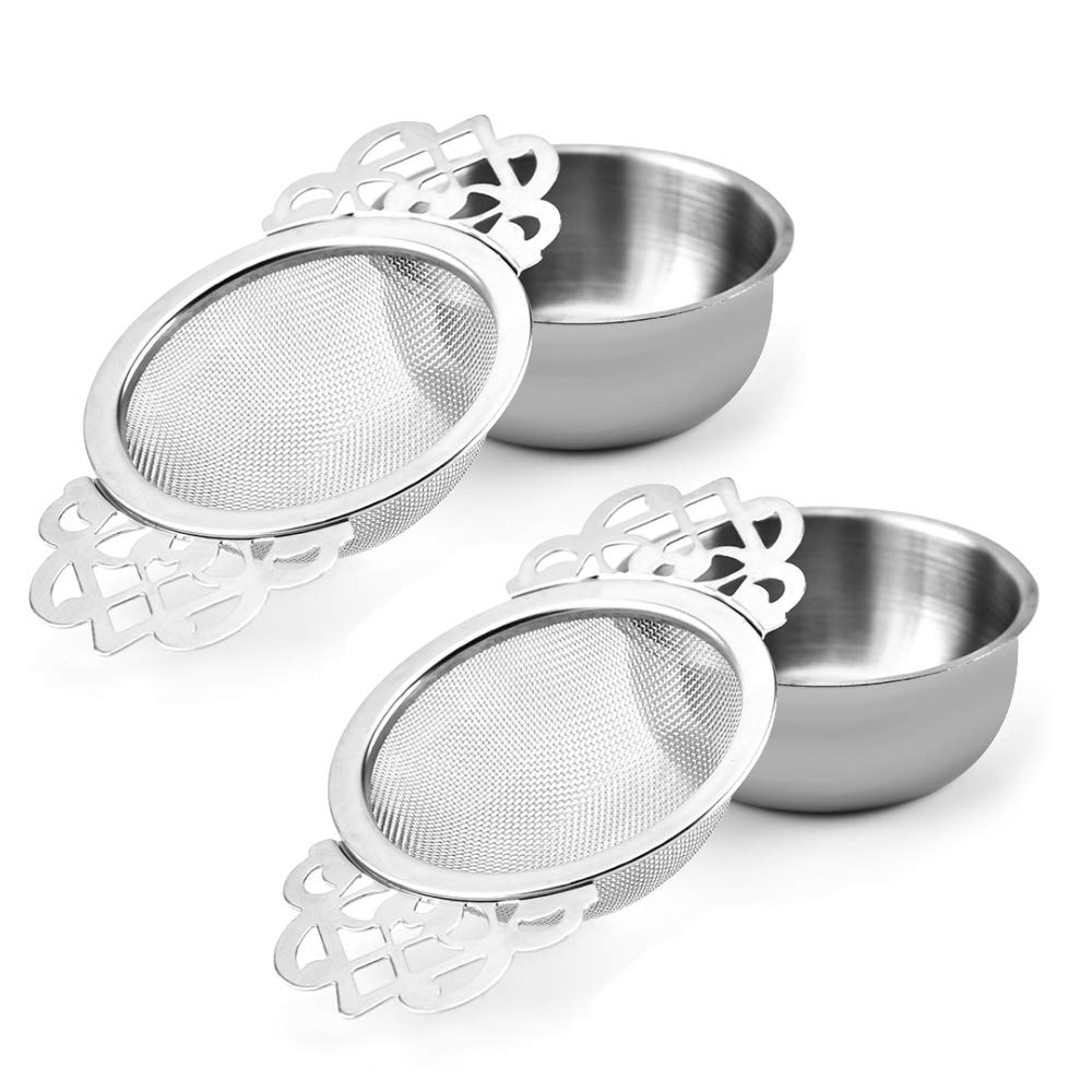 Premium 2-Pack Stainless Steel Tea Strainer Bowl - Fine Mesh Filter for Loose Leaf Tea - Fits 2.5-4 Inch Cup Openings - Perfect for Home, Office & Tea Ceremonies