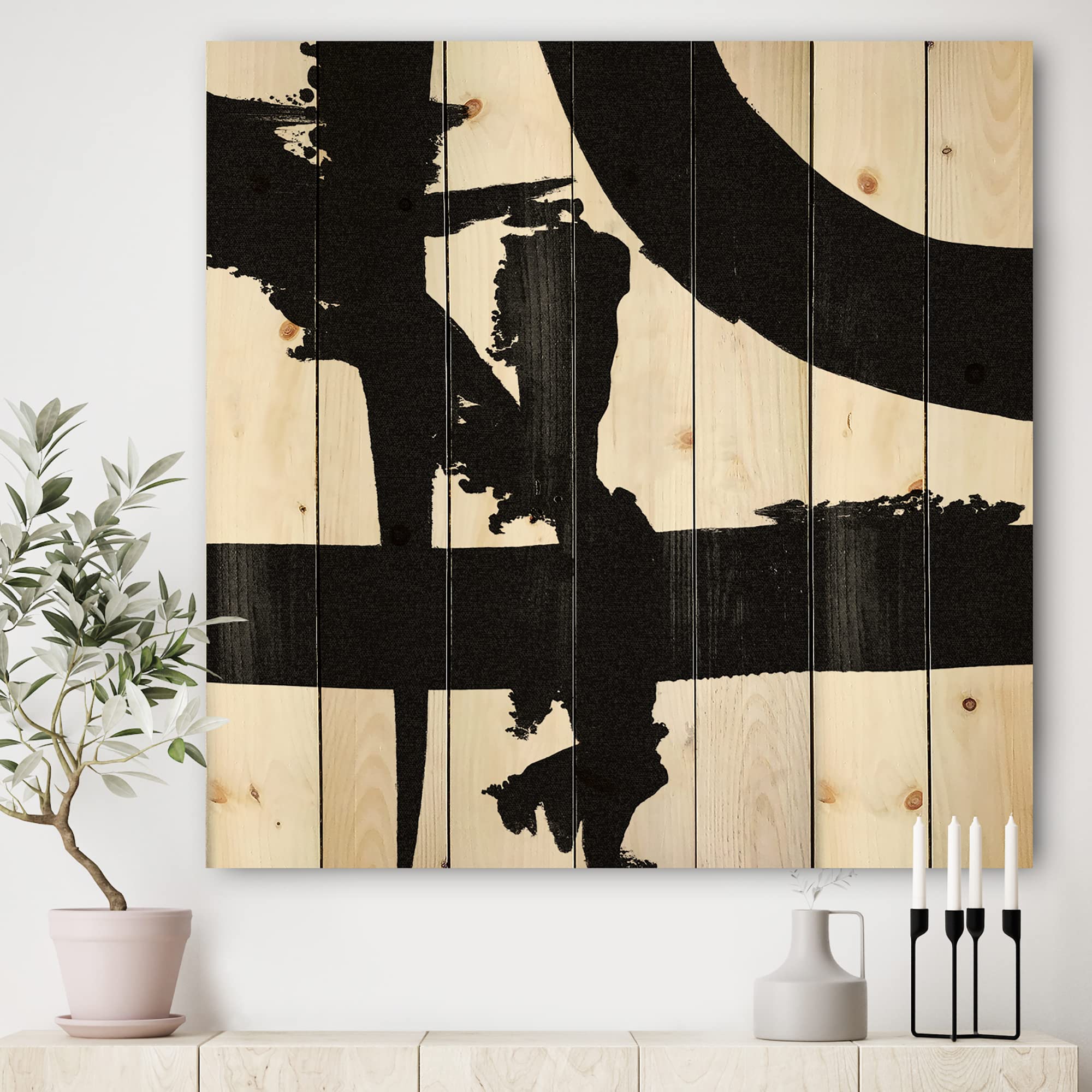 DesignQ Black & White Abstract Wood Wall Art - Mid-Century Modern Wooden Wall Decor with Geometric Patterns, Large Pine Wood Wall Panel for Living Room, Bedroom & Office Decor