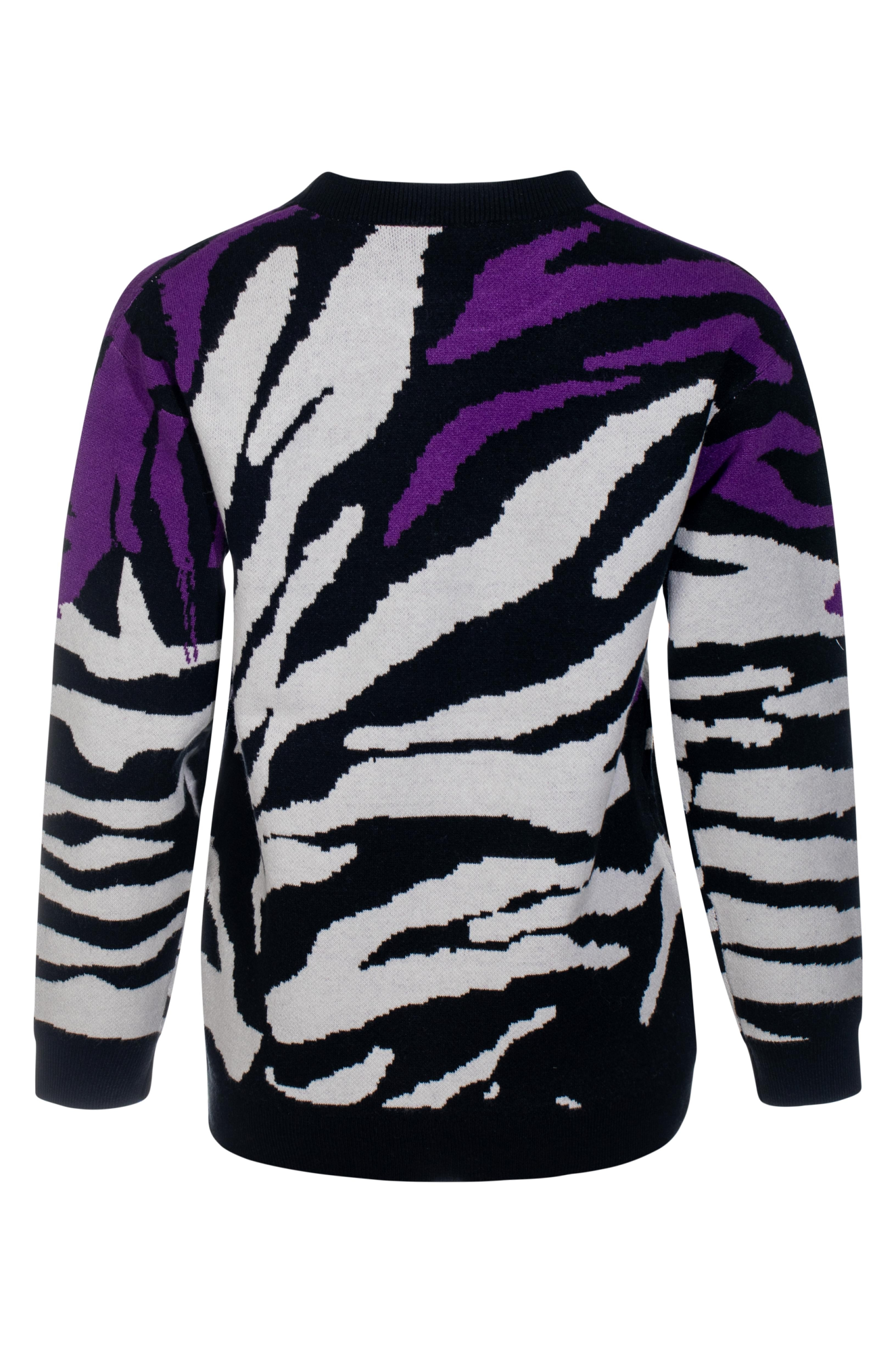 Abstract Animal Print Jumper Sweater - Black Purple Parchment Color | Women's Casual Knit Pullover for Fall Winter Fashion, Date Night & Office Wear