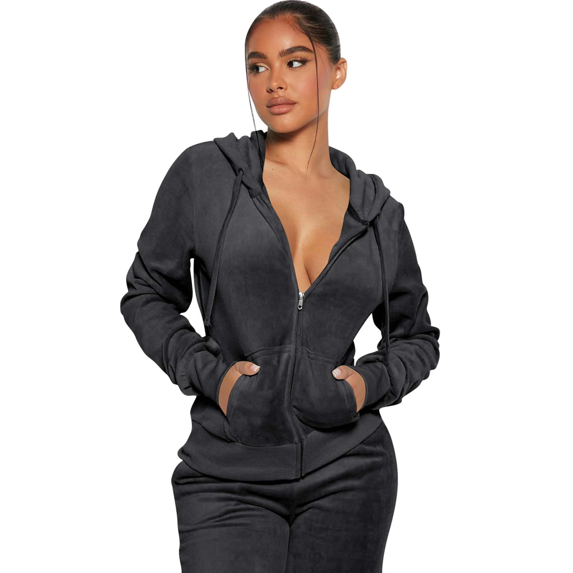 Yidengymx Women's 2-Piece Velour Tracksuit Set - Soft Velvet Hooded Jogger Outfit for Lounge & Workout | Cozy Casual Wear for Home, Gym & Running