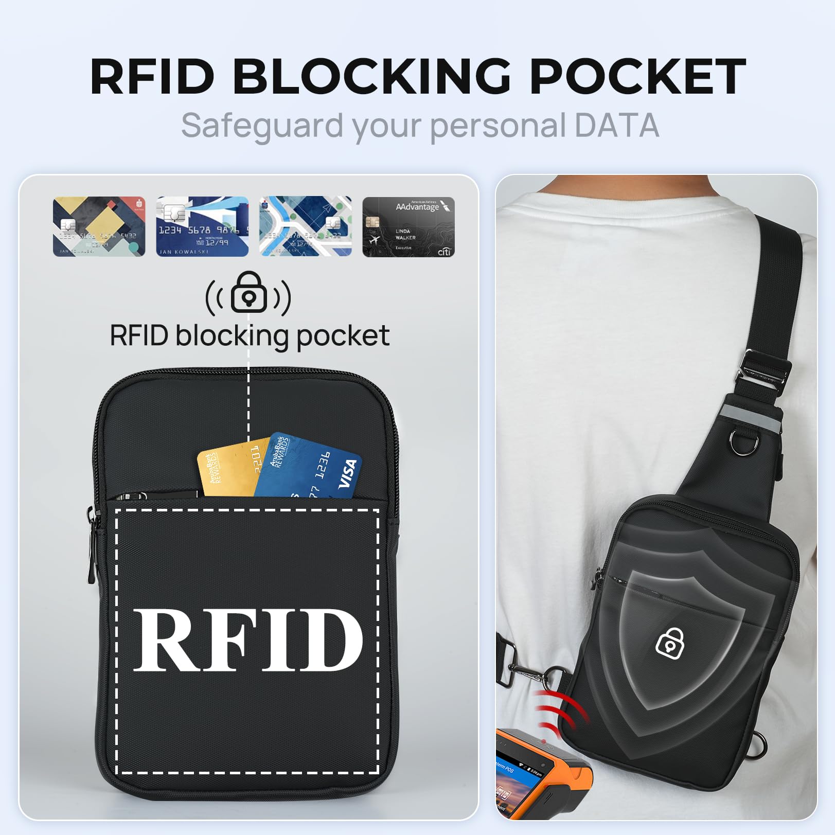BROADREAM Upgraded Waterproof RFID Blocking Anti-Theft Sling Bag - Lightweight Crossbody Chest Pack for Men & Women (6.1x8.8 Inches) - Perfect for Travel, Gym, Hiking, Running & Daily Commute - Black