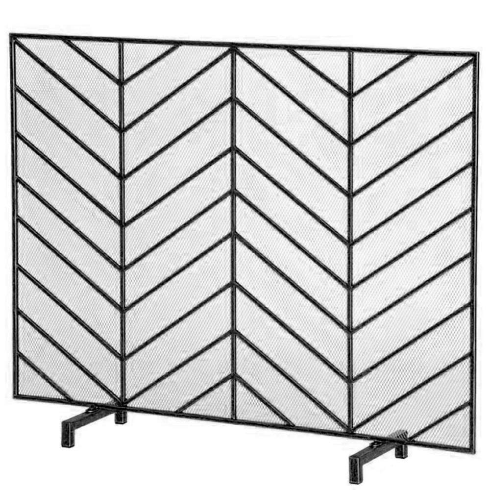 Heavy Duty Steel Fireplace Screen with Metal Mesh - Child & Pet Safe Spark Guard for Wood Burning Stoves & Fireplaces - Easy Assembly Large Flat Panel (Black) - Perfect for Indoor & Outdoor Fire Pits, Camping, and Home Safety Protection