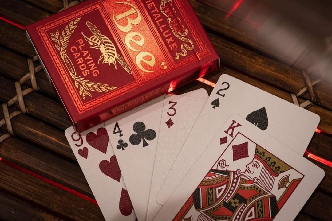 Premium Bee MetalLuxe Red Playing Cards - Elegant & Durable for Poker, Magic Tricks, and Cardistry | Perfect for Game Nights, Collectors, and Professional Performers