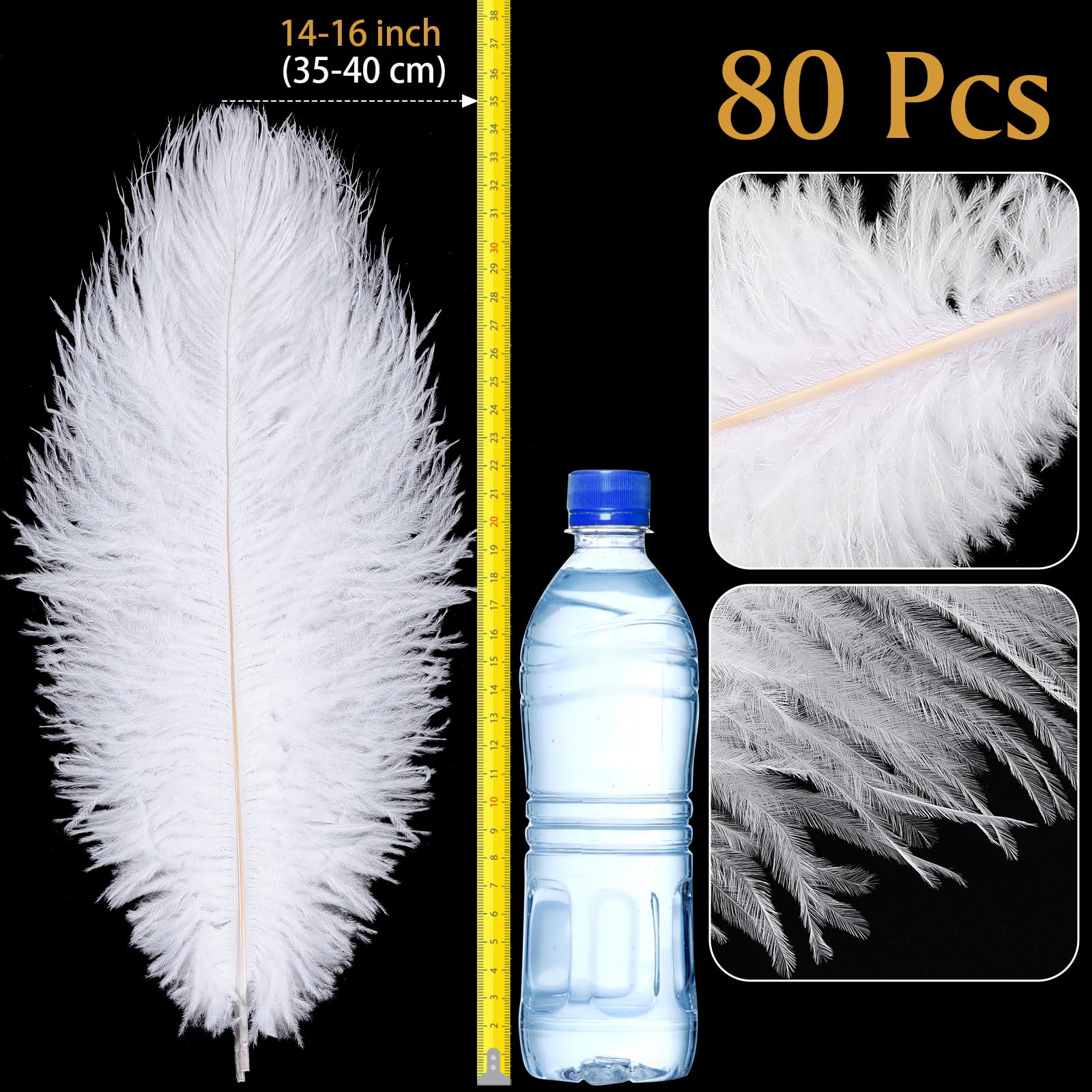 80 Pcs Large Natural Ostrich Feathers 14-16 Inch Bulk for DIY Crafts, Wedding Decor, Party Centerpieces, Vase Fillers | Perfect for Home Decor, Event Styling, and Floral Arrangements