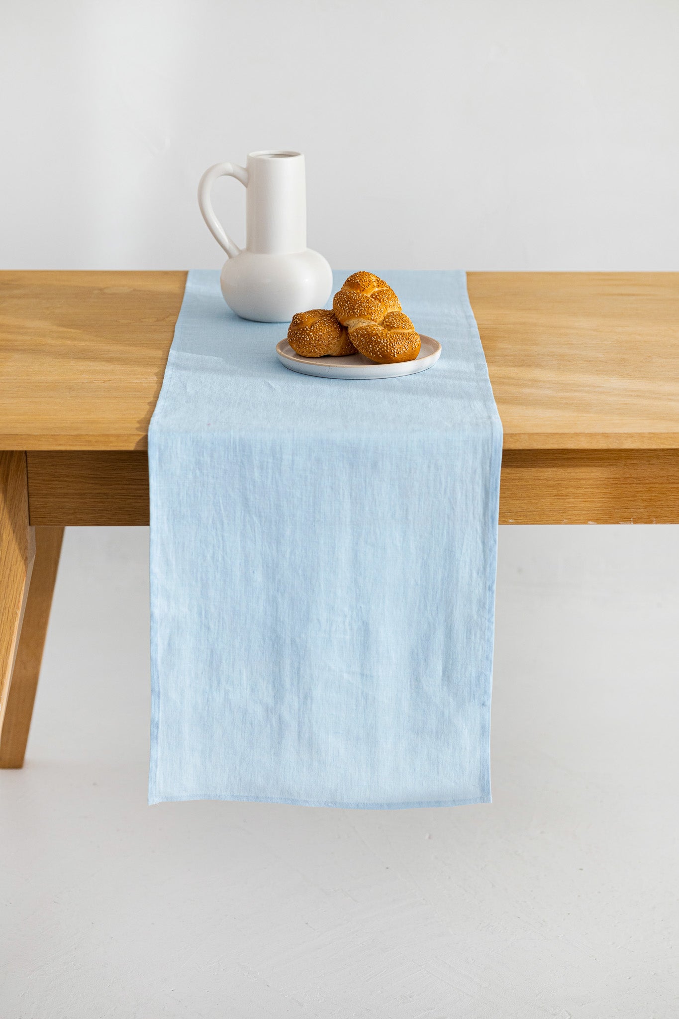 Sky Blue Linen Table Runner - Elegant & Durable for Dining, Weddings & Home Decor