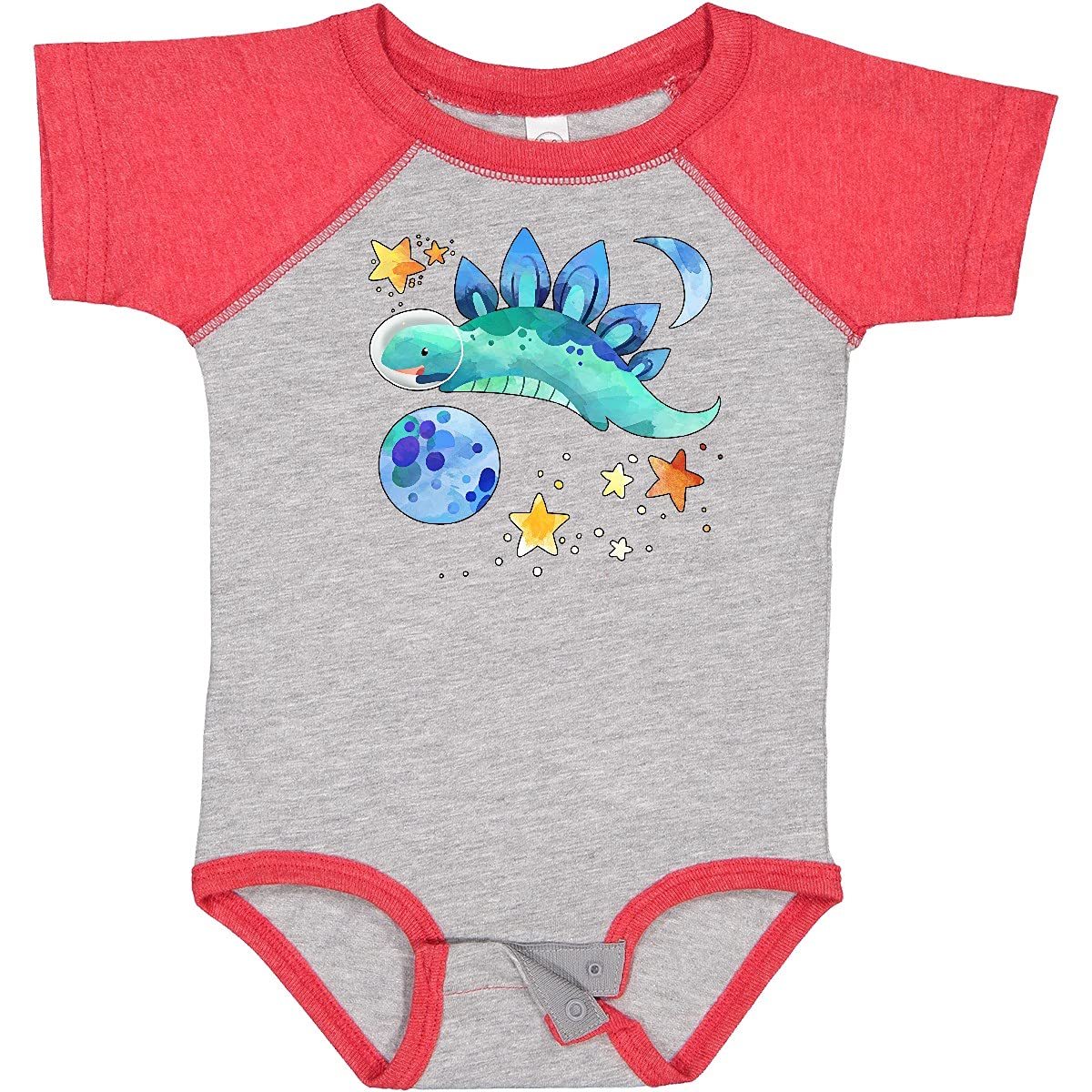 Inktastic Stegosaurus Space Dinosaur with Stars & Planets Baby Bodysuit - Cute Astronaut Dinosaur Onesie for Infants, Toddler Outfit, Space Theme Birthday Gift