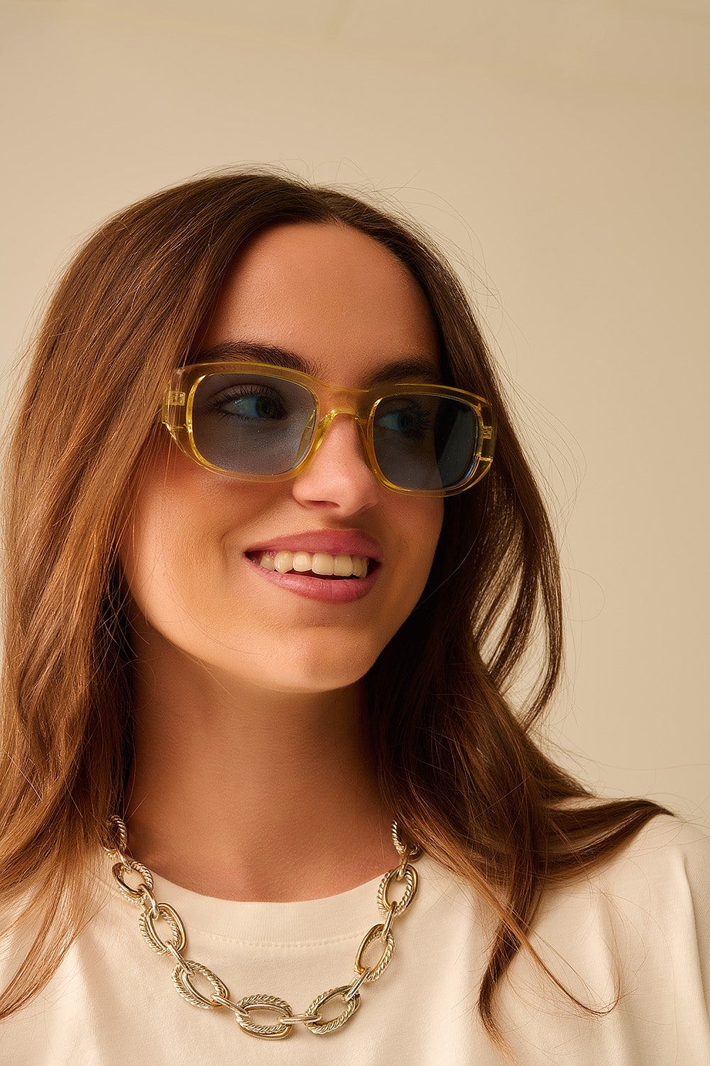 Yellow High-Shine Transparent Frame Oval Sunglasses for Women & Men – Perfect for Beach, Driving, and Outdoor Activities