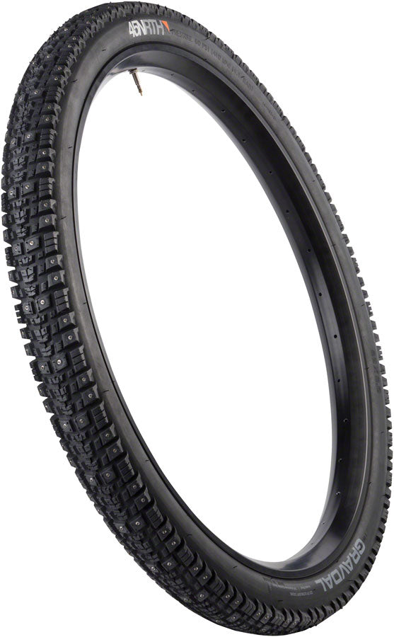 45NRTH Gravdal Studded Bike Tire - 26 x 2 Inch Clincher, Black Steel with 216 Carbide Studs (33 TPI) - Winter & Ice Cycling, Mountain Biking, Commuting in Snowy Conditions