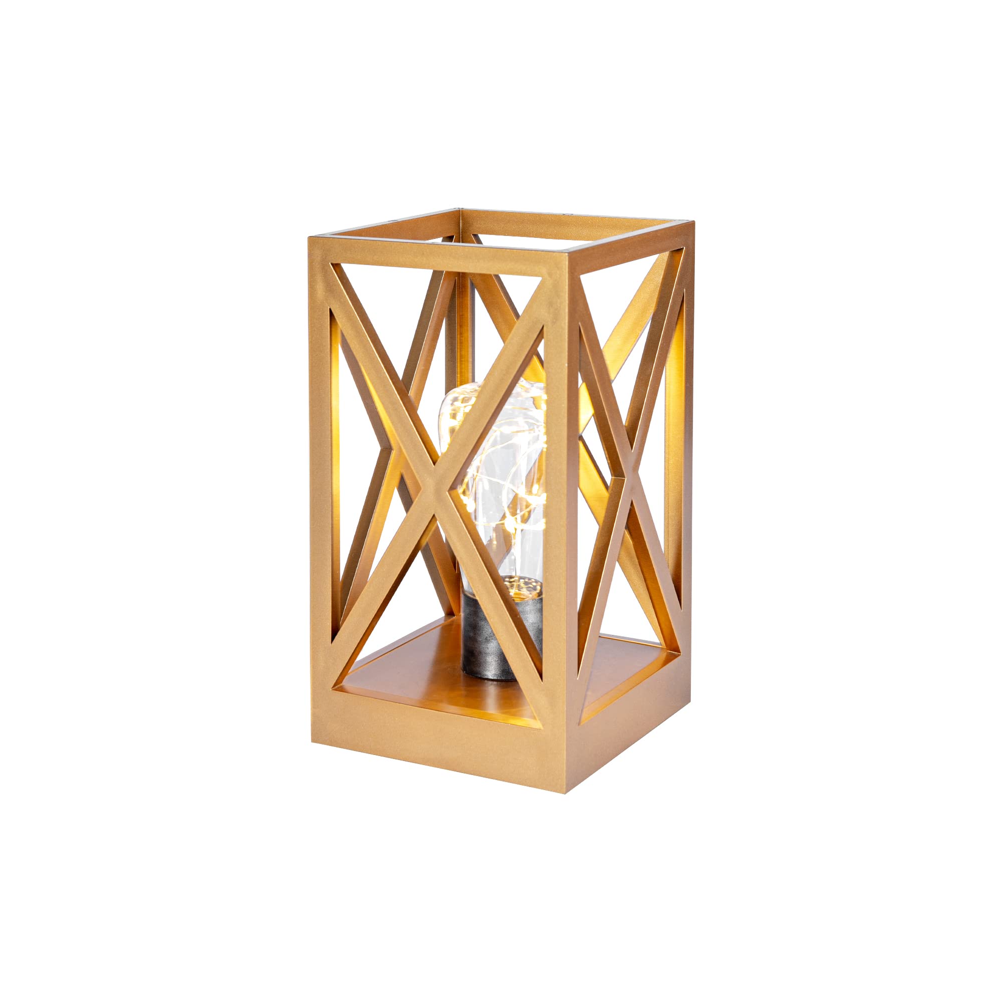 WINGBO Retro Gold Battery Powered Table Lamp - Cordless Desk Lamp with Bulb for Living Room, Dining Room, Bedroom - Portable Indoor Outdoor Lighting for Patio, Backyard, Camping & Night Reading