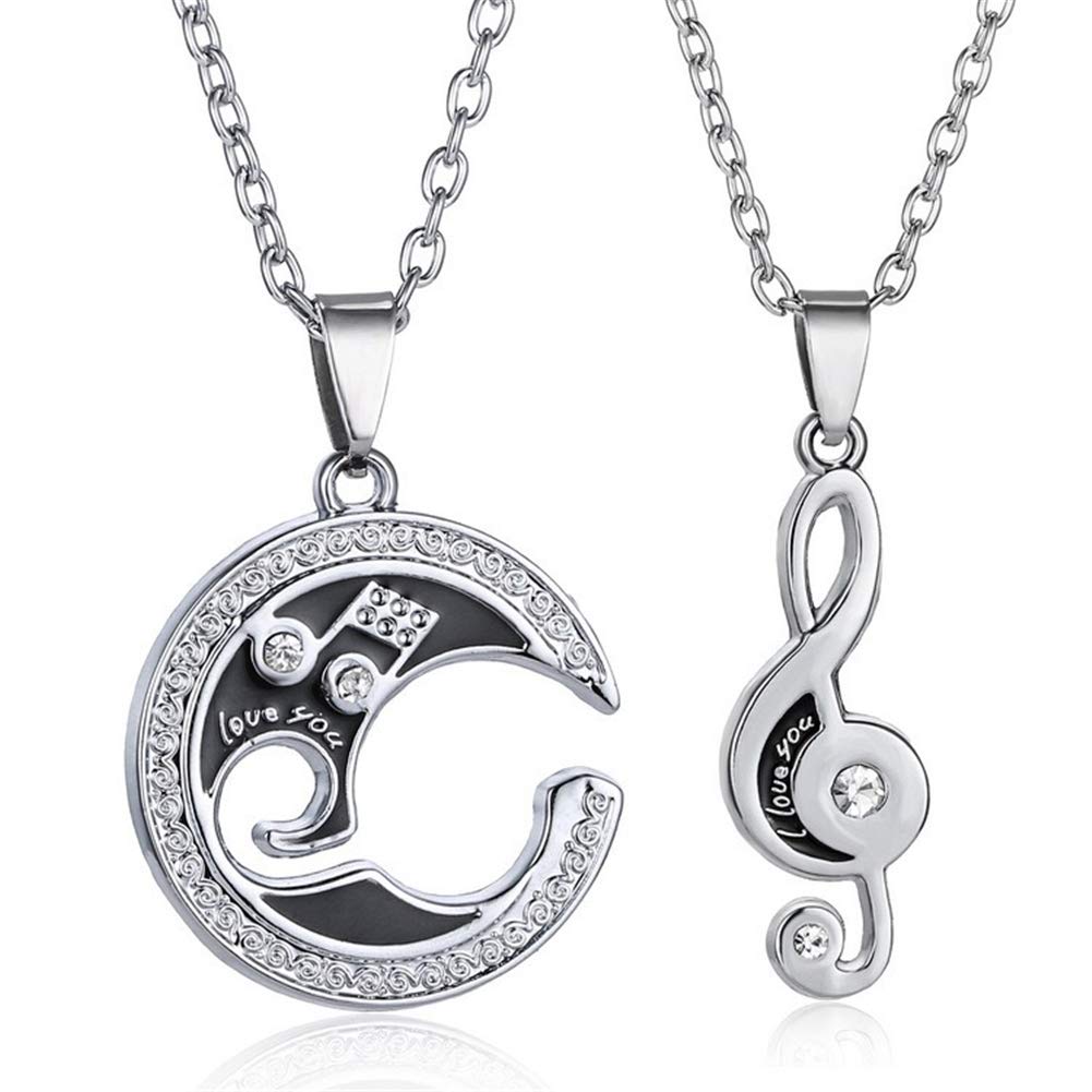 AILUOR Stainless Steel Couple Necklace Set - Engraved Music Note & 