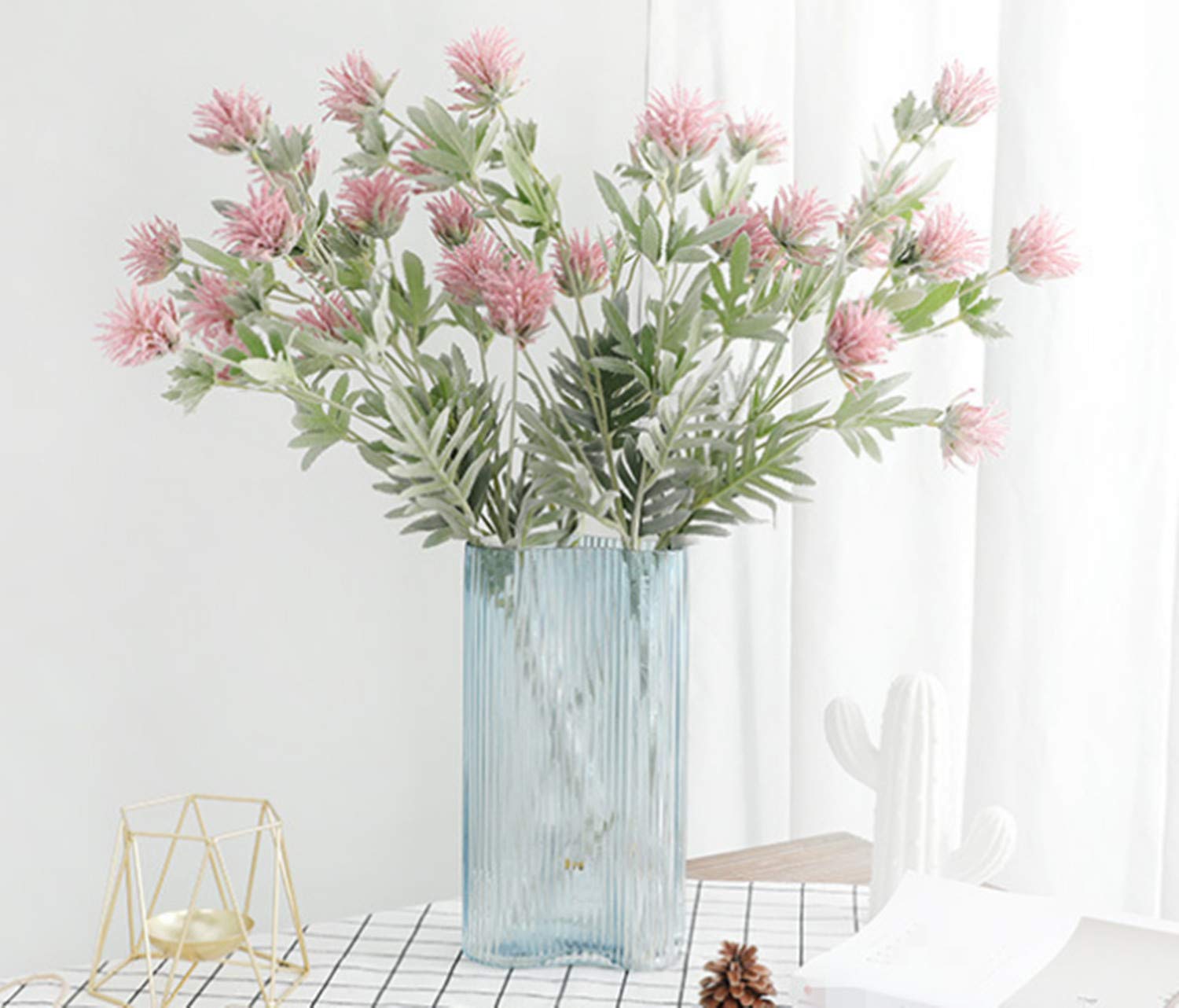 3PCS Artificial Eryngo Thistles Flowers - Realistic Fake Blue Thistle Plants for Home Decor, Wedding Centerpieces, and Farmhouse Style Arrangements
