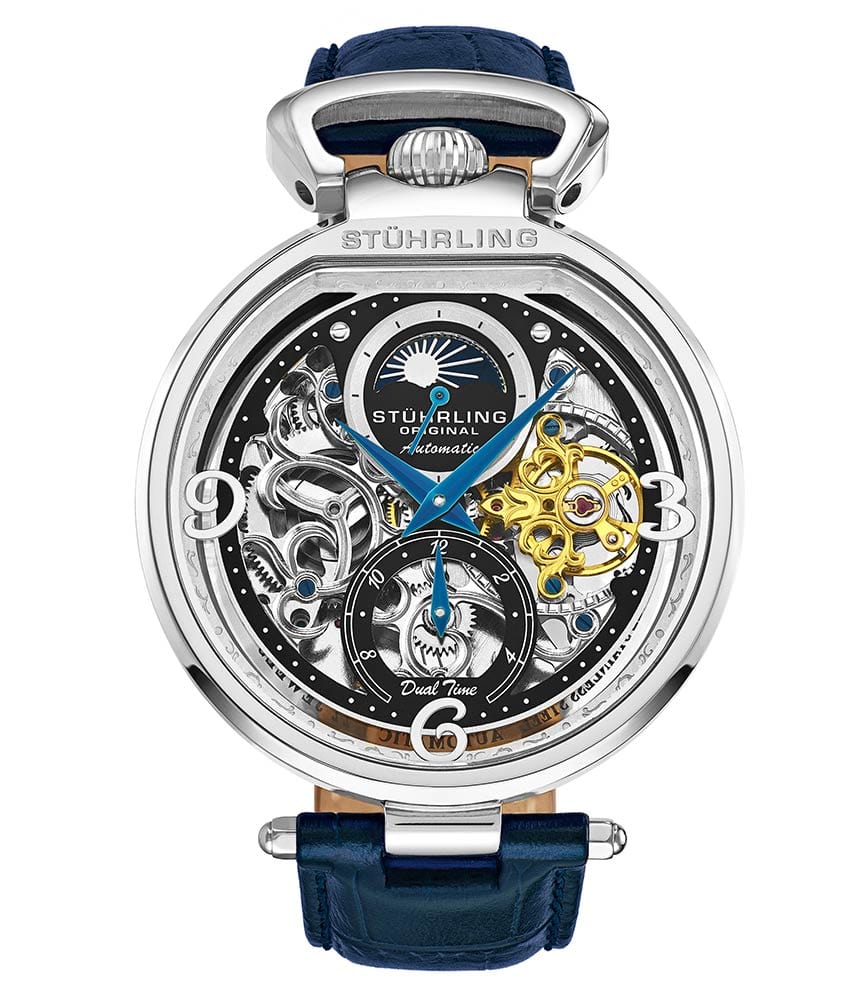 Modena 889 Automatic 46mm Skeleton Watch for Men - Stainless Steel Mechanical Timepiece with Transparent Case Back - Perfect for Business, Casual Wear & Special Occasions