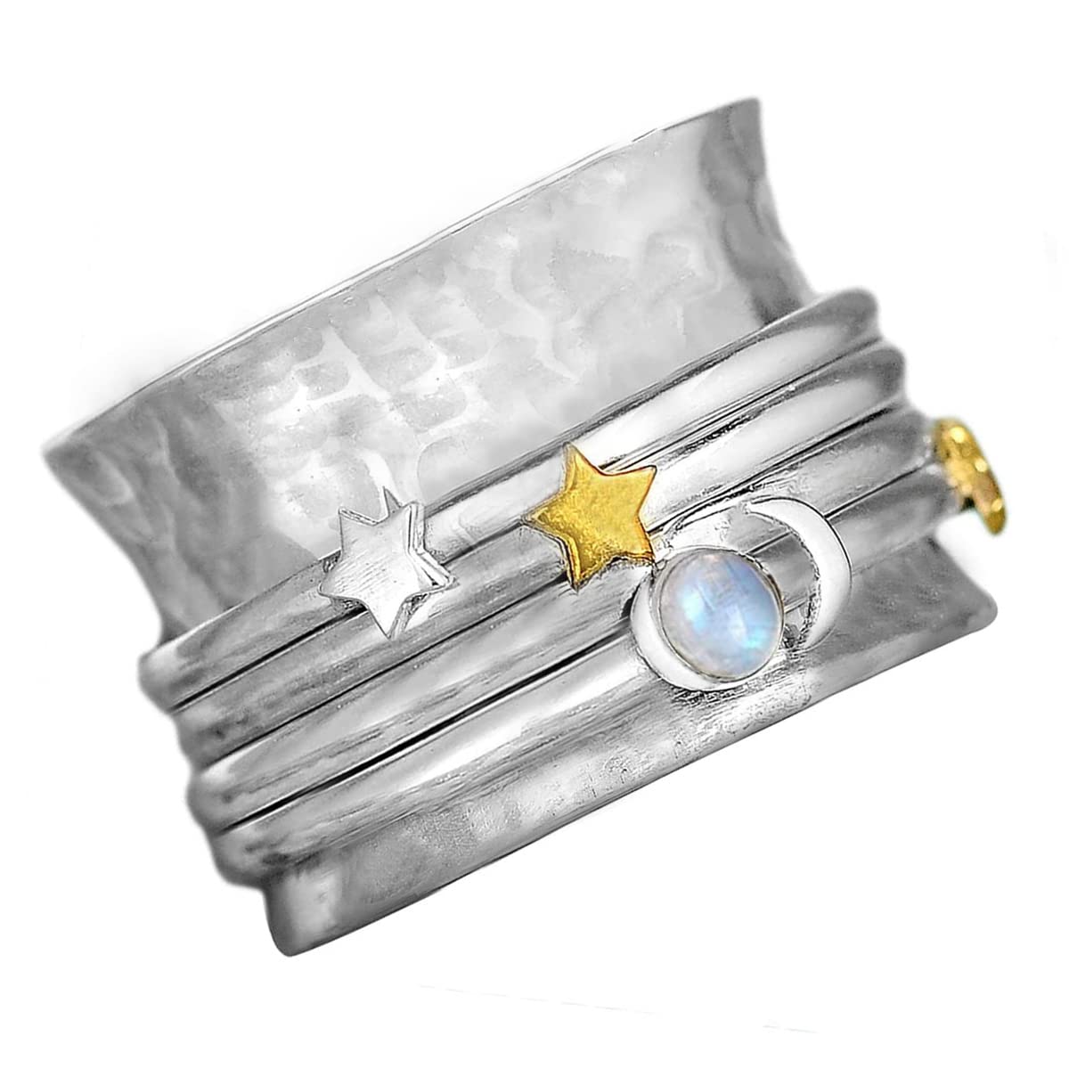 Yomlry Spinner Ring for Women - Anxiety Relief Meditation Ring with Dandelion Flower Design, Boho Vintage Star Moon Fidget Band for Stress Relief, Perfect Gift for Women & Girls | Great for Anxiety Relief, Meditation, and Everyday Wear