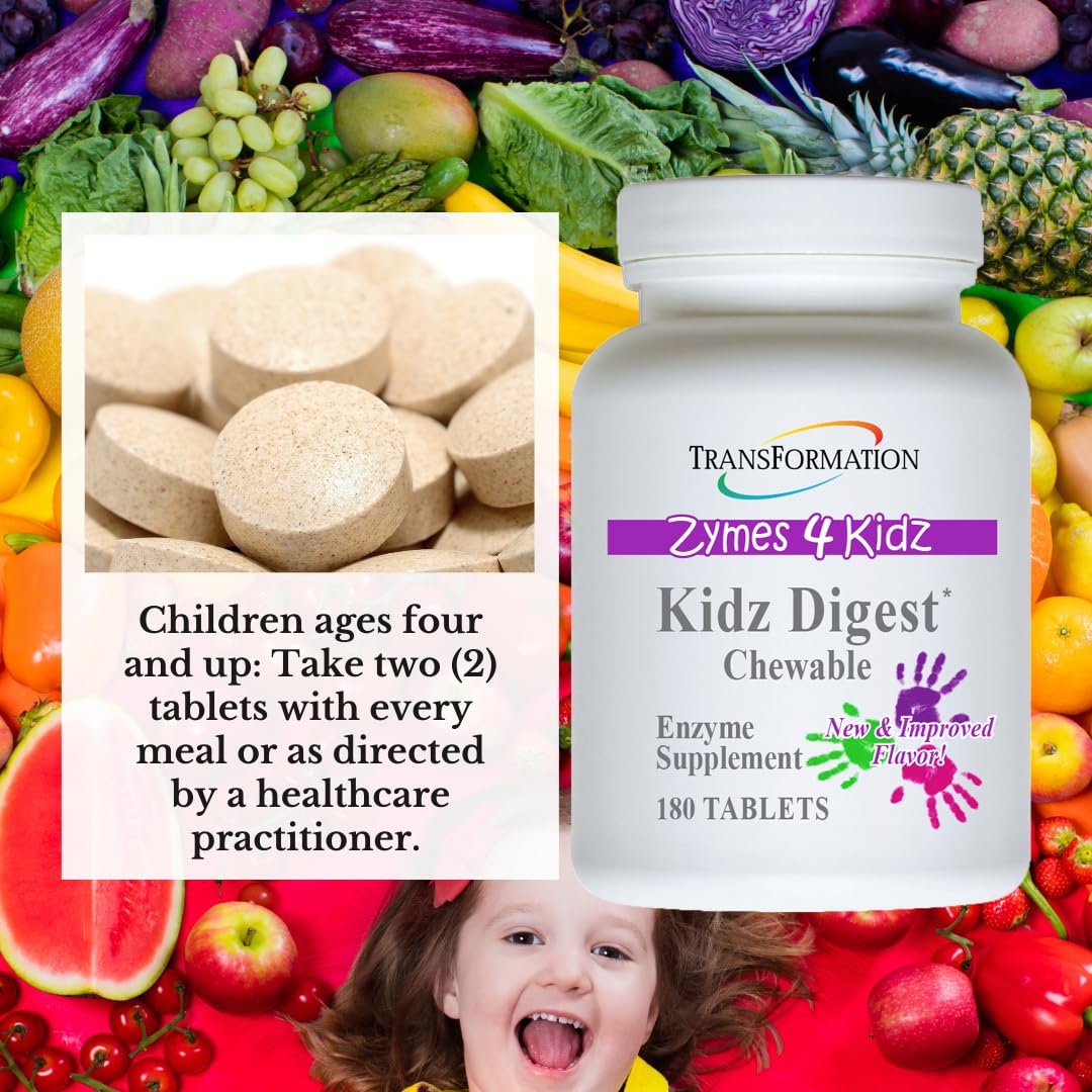 TRANSFORMATION THE GENESIS OF GOOD HEALTH Kids Digestive Enzyme Chewable Tablets - 180 Count | Supports Healthy Digestion & Elimination for Children | Perfect for Travel, School & Daily Wellness