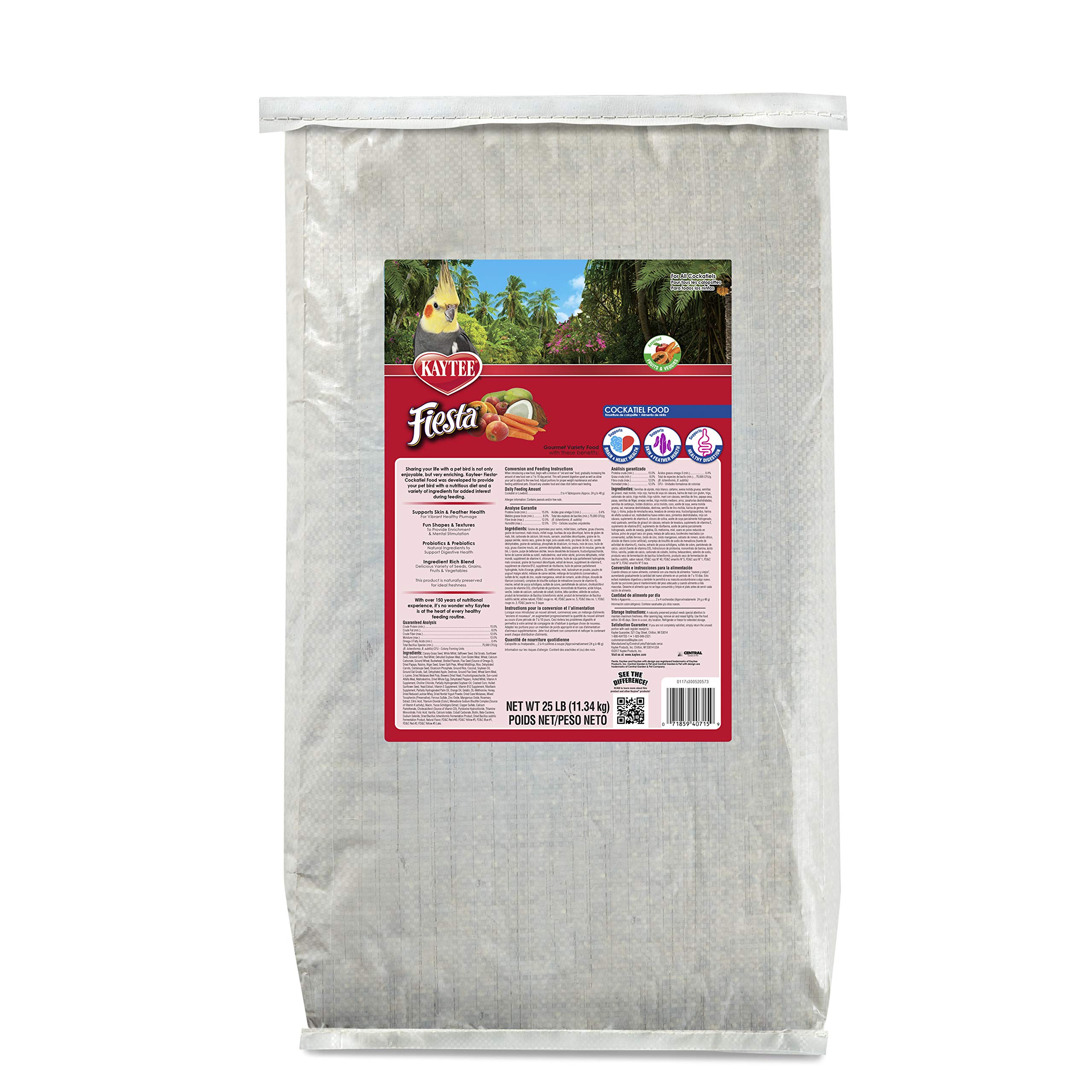 Kaytee Fiesta Cockatiel Food - Premium Bird Seed Mix for Cockatiels - Nutritious & Tasty Parrot Food for Daily Feeding & Training Treats