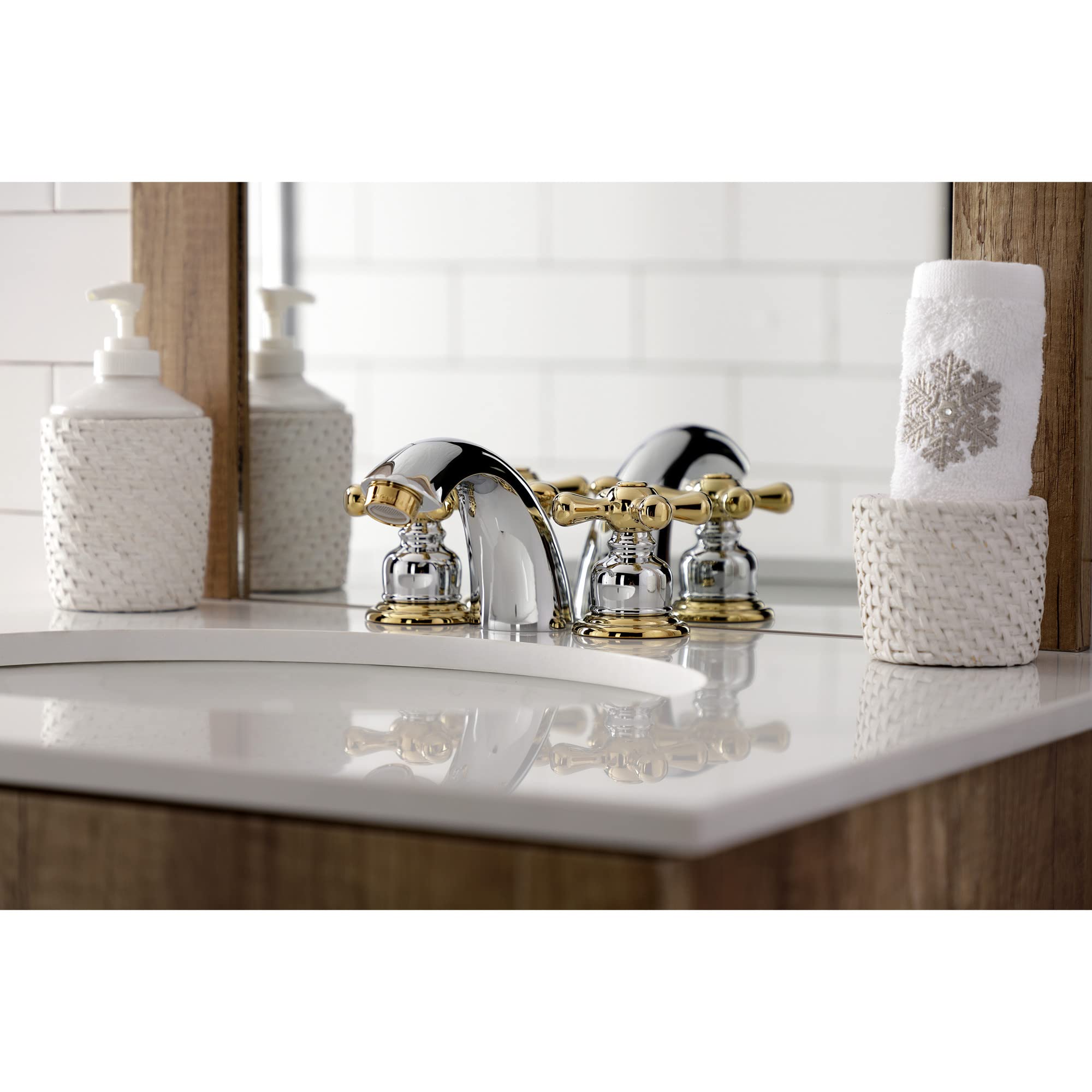 Kingston Brass KB945AX Victorian Mini Widespread Bathroom Faucet - Oil Rubbed Bronze Finish, 4-Inch Adjustable Center, Metal Cross Handle - Perfect for Vintage Style Bathroom Vanities and Powder Rooms