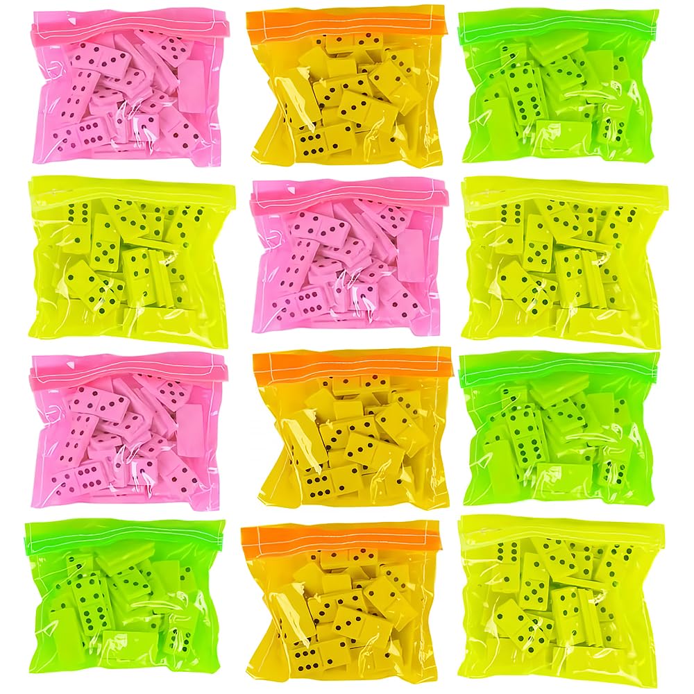 12-Piece Neon Colored Dominoes Set in Assorted Colors - Fun Family Game Night, Party Favors & Travel Entertainment | Rhode Island Novelty