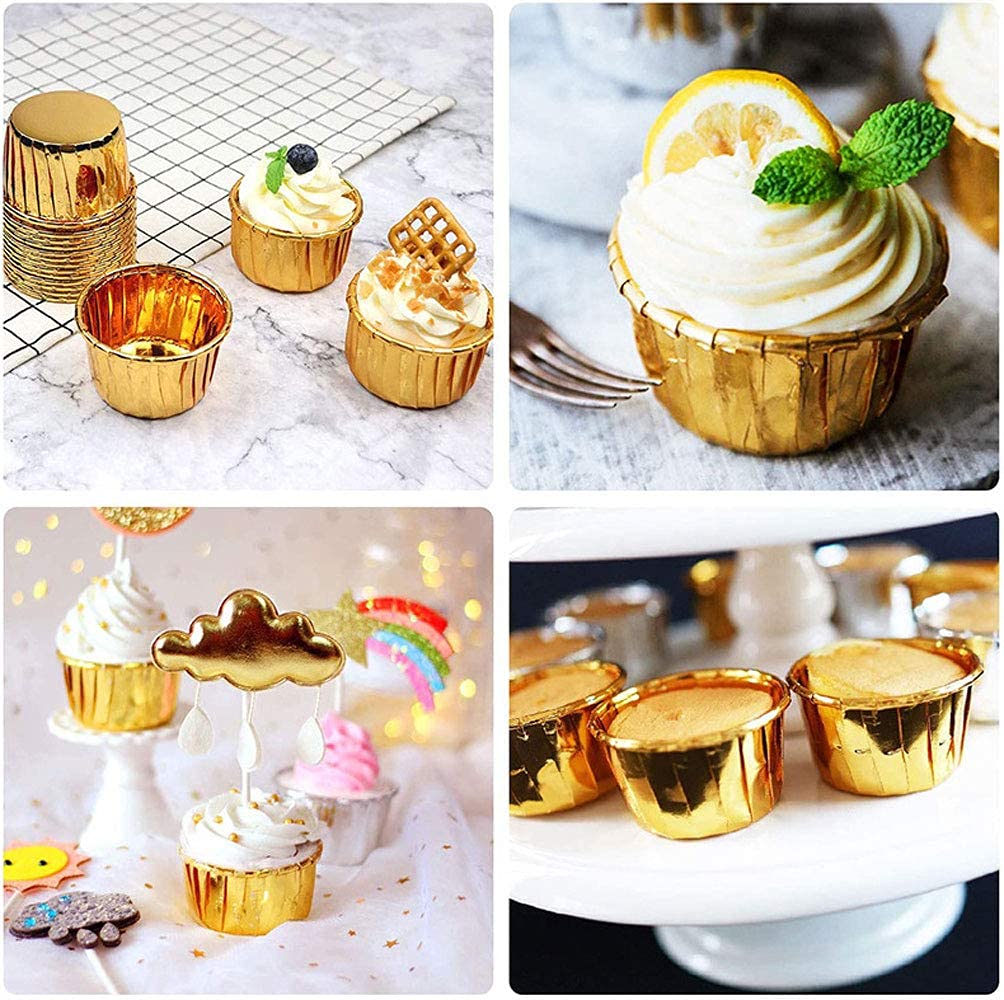 Premium Aluminum Foil Cupcake Liners - 100Pcs Disposable Baking Cups for Muffins, Cupcakes & Desserts | Non-Stick Ramekins for Perfect Baking | Ideal for Home Baking, Parties & Holiday Treats