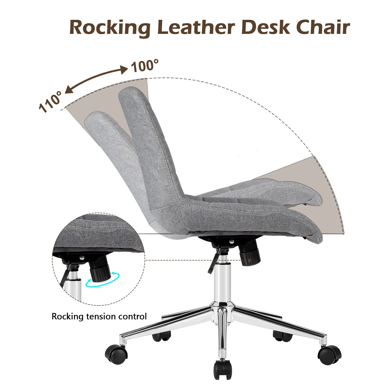 POWERSTONE Armless Office Chair - Ergonomic Mid Back Task Chair with Adjustable Height & Swivel Wheels | Perfect for Home Office, Computer Desk & Workspace