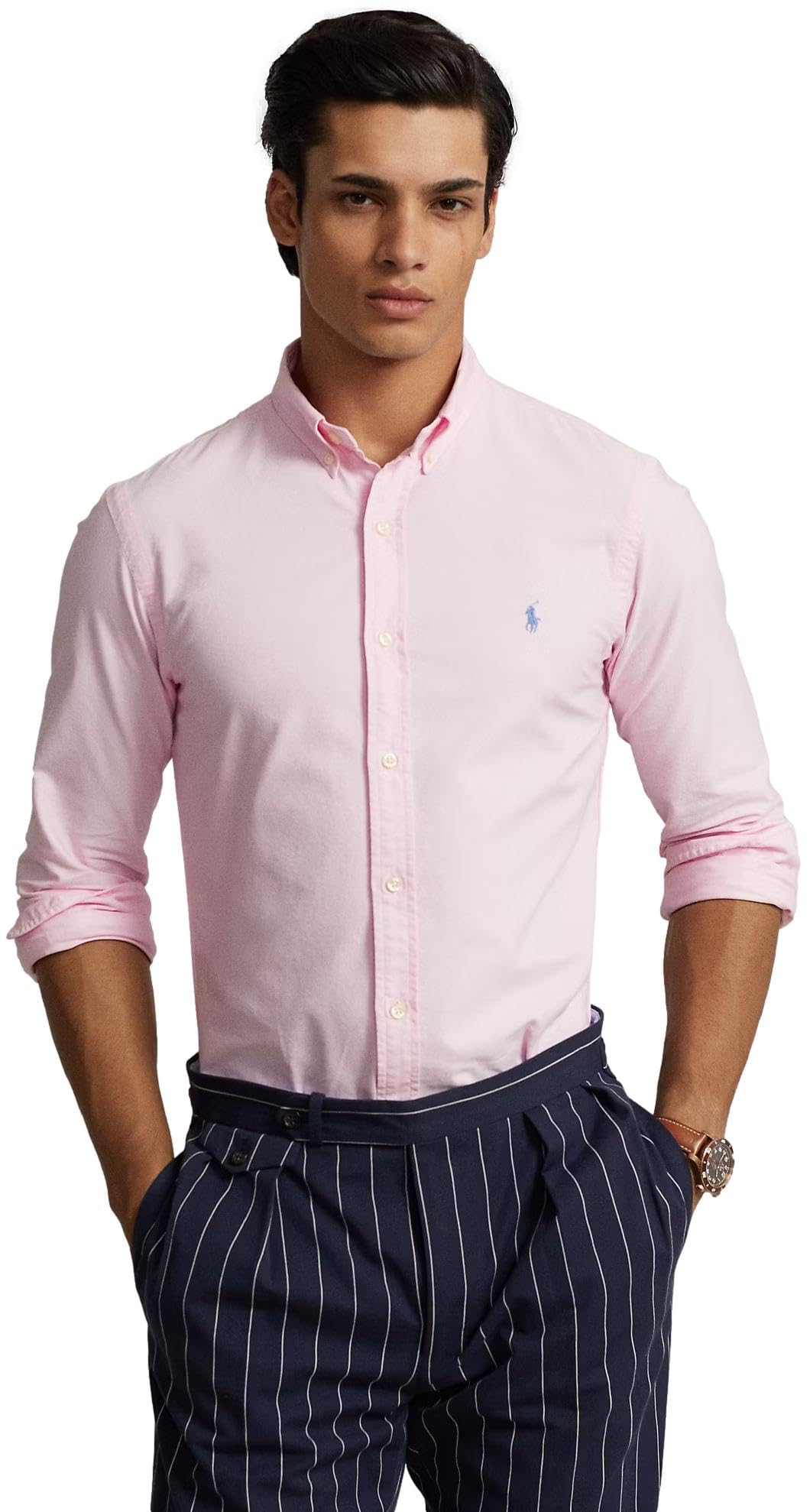 POLO RALPH LAUREN Men's Slim Fit Long Sleeve Oxford Dress Shirt | Classic Button Down Collar | Perfect for Business Casual & Office Wear
