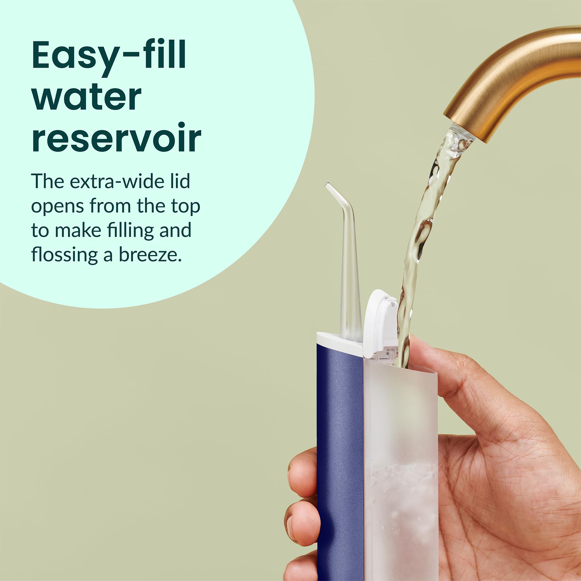 Quip Cordless Water Flosser with Replacement Tips - Adjustable Pressure Teeth Cleaner, 360° Rotating Nozzle - Rechargeable Dental Water Flosser in Midnight Blue for Home & Travel Oral Care