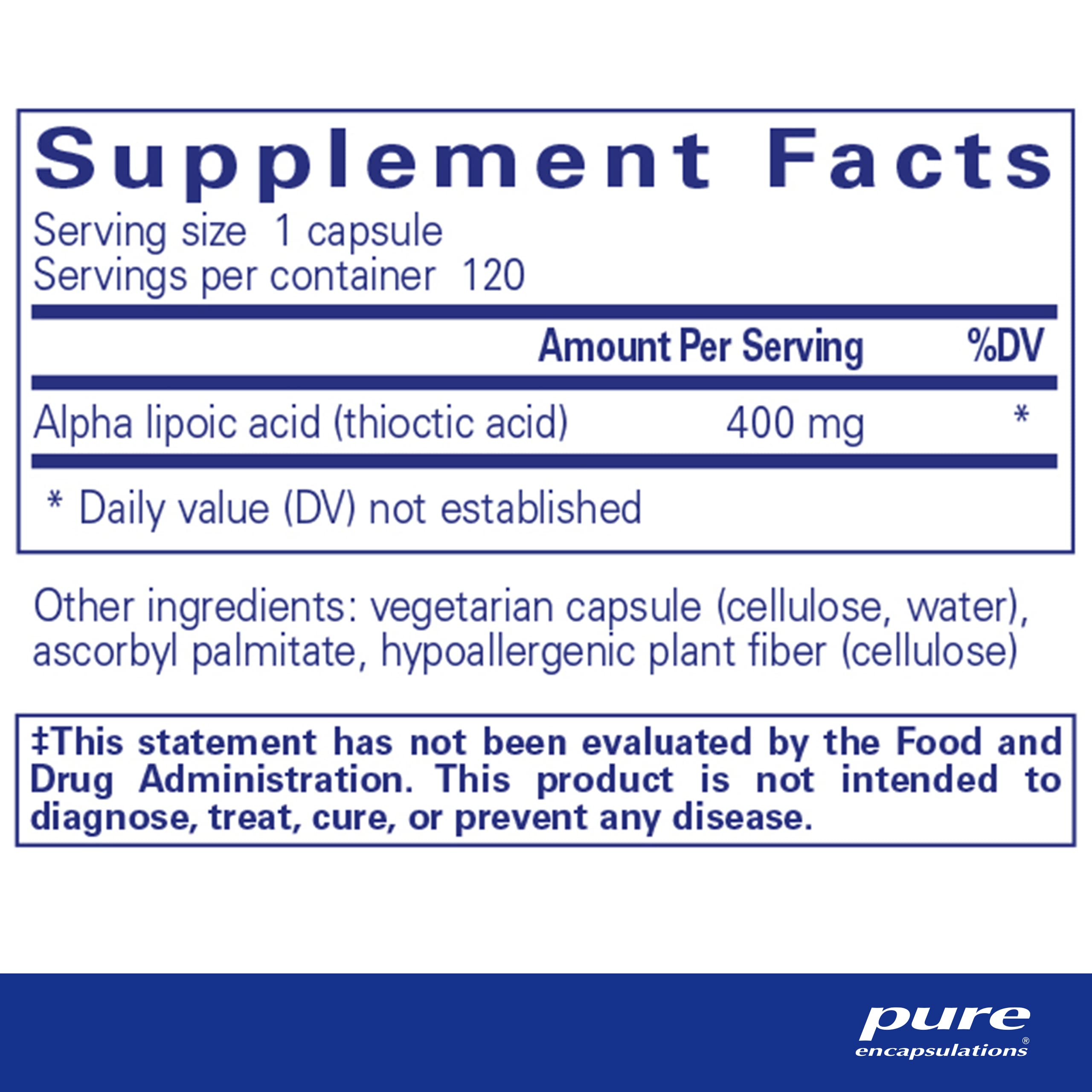 Pure Encapsulations Alpha Lipoic Acid 400mg - 120 Capsules | ALA Supplement for Liver Support, Antioxidant Protection, Nerve & Heart Health | Supports Free Radical Defense & Blood Sugar Metabolism | Perfect for Daily Wellness & Detox Routines