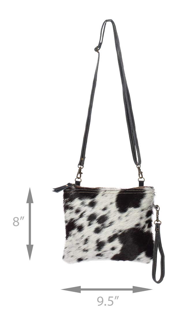 Myra Bag White & Black Cowhide Leather Crossbody Bag S-1172 - Stylish & Durable for Work, Travel & Everyday Use