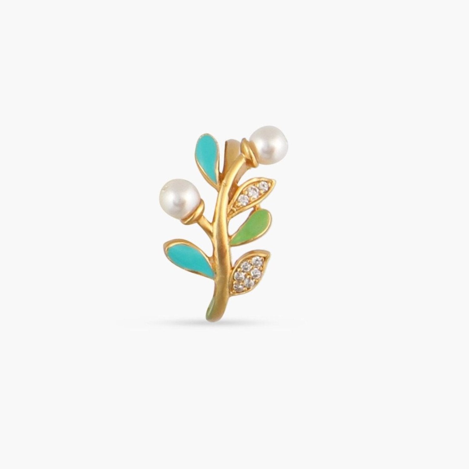 Eriha Pearl Floral Cubic Zirconia Green Leaf Finger Ring for Women - Elegant Nature-Inspired Jewelry for Parties, Weddings & Everyday Wear