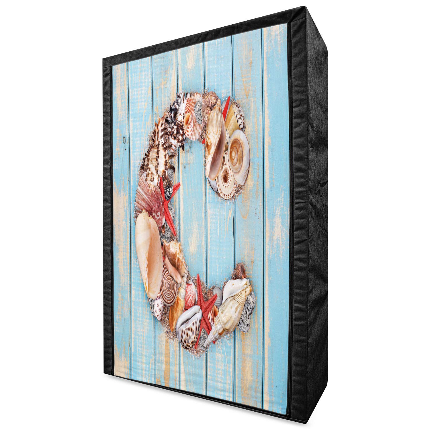Ambesonne Letter C Fabric Wardrobe - Marine Life Alphabet Design, Soft Colored Backdrop Clothing Organizer with Shelves, 42.5 Inch Portable Storage Closet in Dark Coral & Pale Blue - Perfect for Kids' Rooms, Dorm Organization, and Small Space Storage Solutions