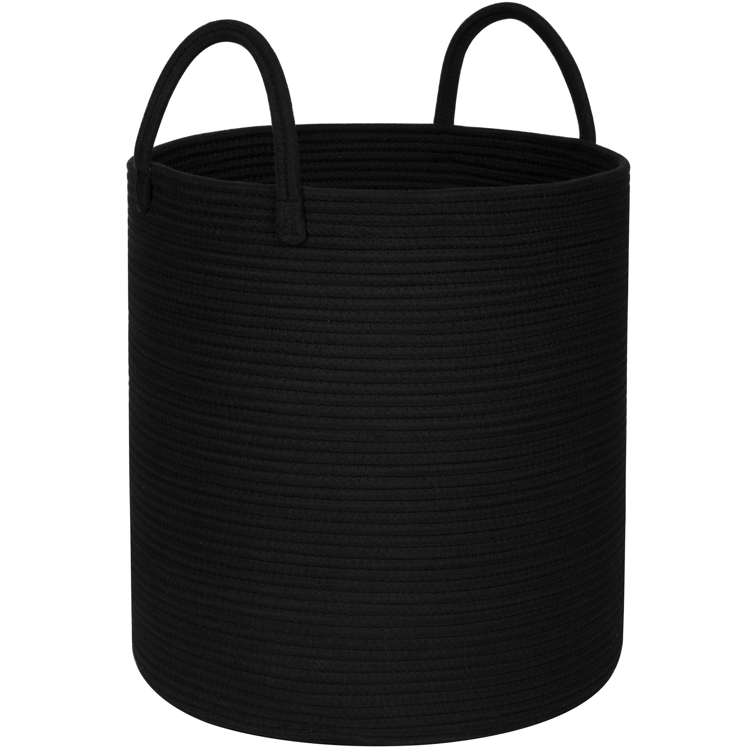 MINTWOOD Large 18x16 Inch Woven Cotton Rope Storage Basket - Black Laundry Hamper, Blanket & Toy Organizer for Living Room, Bedroom, Nursery | Perfect for Towels, Pillows, Throws & Home Decor Storage
