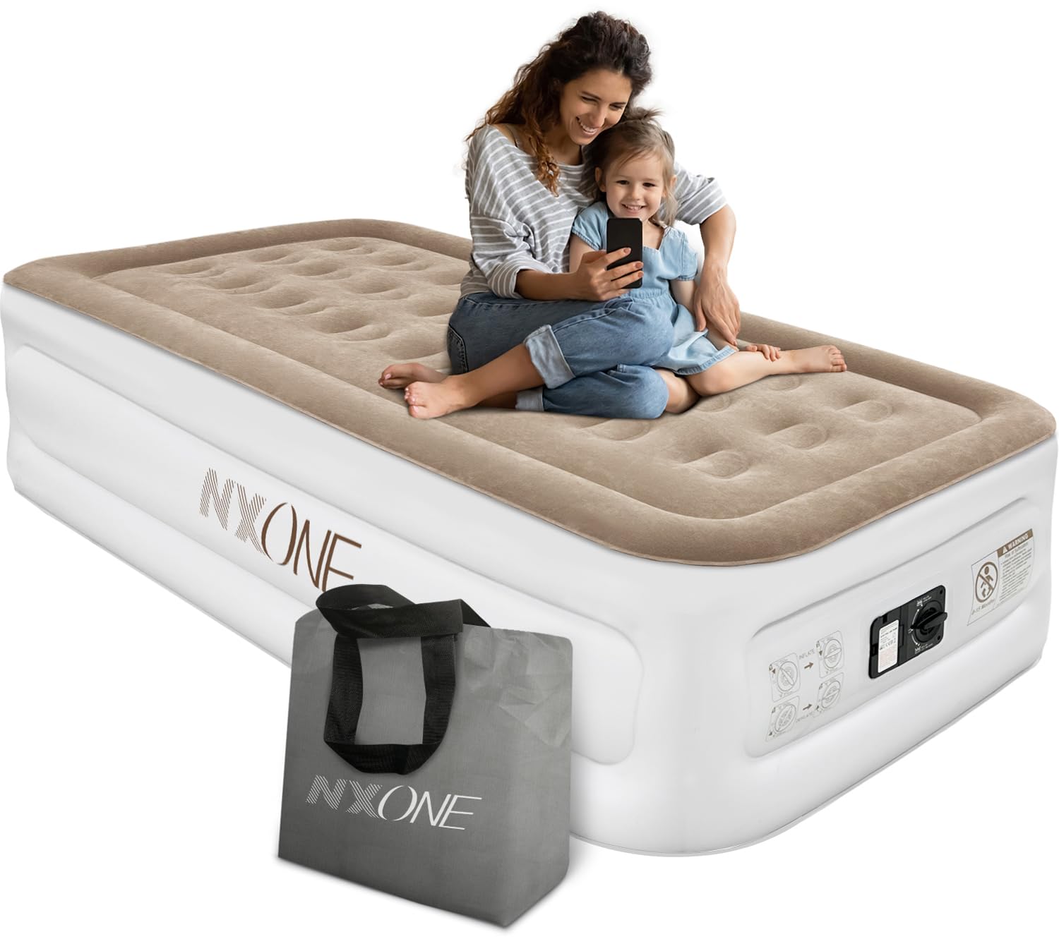 **NXONE Air Mattress - Inflatable Single/Double Airbed with Built-in Electric Pump, High Capacity 550lb - Portable Guest Bed for Home, Camping & Travel - Perfect for Sleepovers, Outdoor Adventures & Emergency Use**