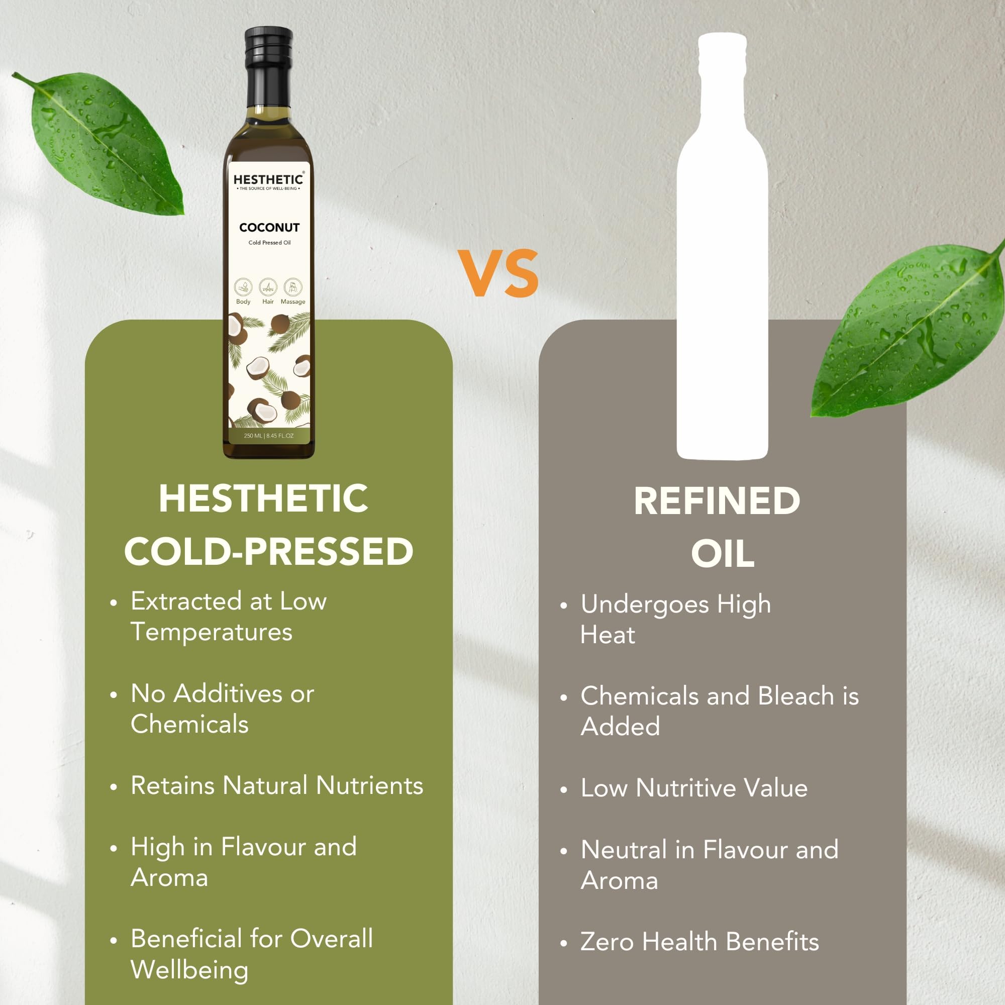 HESTHETIC - Virgin Cold Pressed Coconut Oil 250ml | 100% Pure & Natural | Organic Hair & Skin Care | Massage Oil & Oil Pulling | Glass Bottle | Perfect for Cooking, DIY Beauty & Aromatherapy