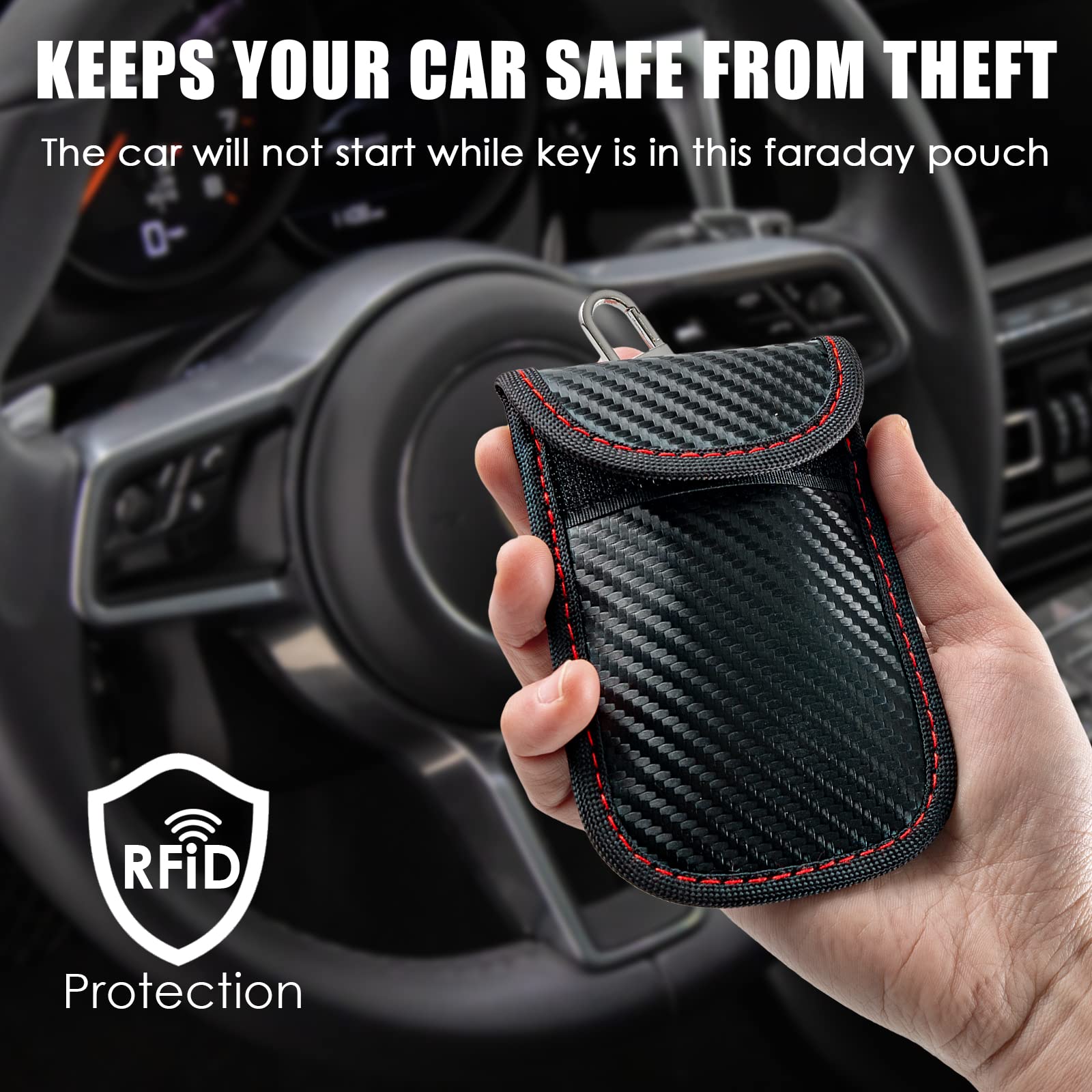 Faraday Key Fob Protector 2 Pack (Red & Green) - RFID Blocking Pouch for Car Keys, Signal Blocker Bag to Prevent Hacking & Theft - Perfect for Travel, Parking & Home Security