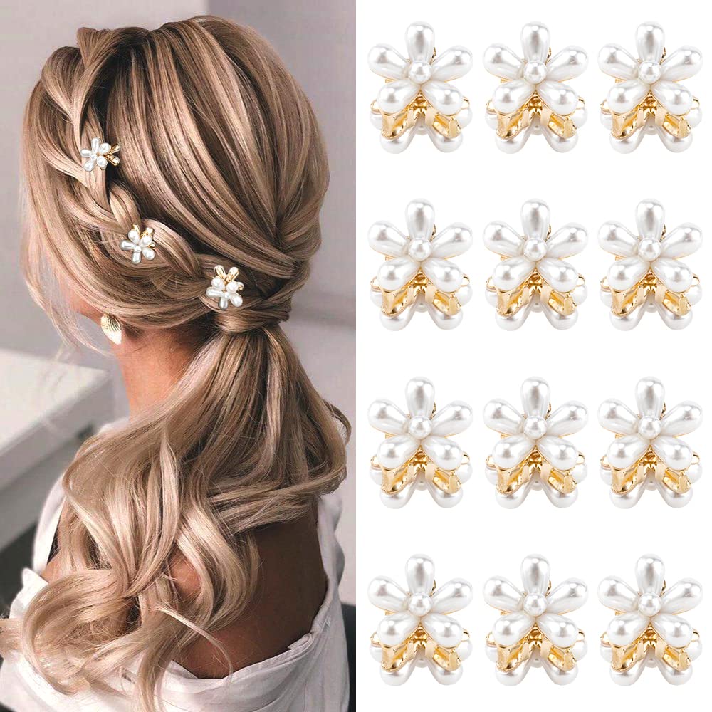 Ahoney Pearl Hair Clips with Daisy Flowers - Small Claw Bangs Clips for Women & Girls | Korean Hair Accessories for School, Work & Special Occasions