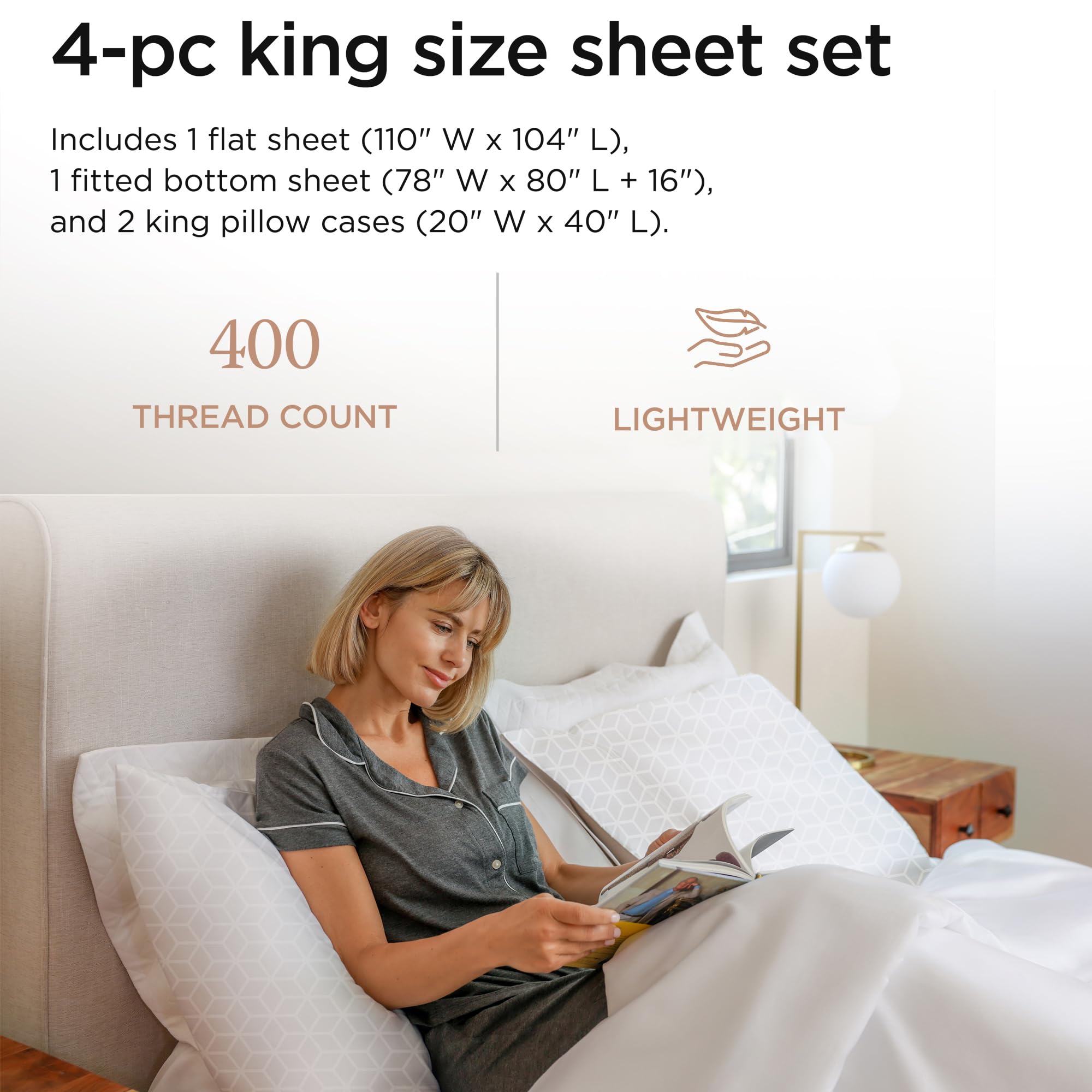 Premium 100% Egyptian Cotton King Size Bed Sheets Set | 800 Thread Count Luxury Bedding | Deep Pocket Fitted Sheet, Pillowcases & Flat Sheet | Soft, Breathable & Wrinkle-Resistant | All-Season Comfort for Master Bedroom & Guest Room (White)
