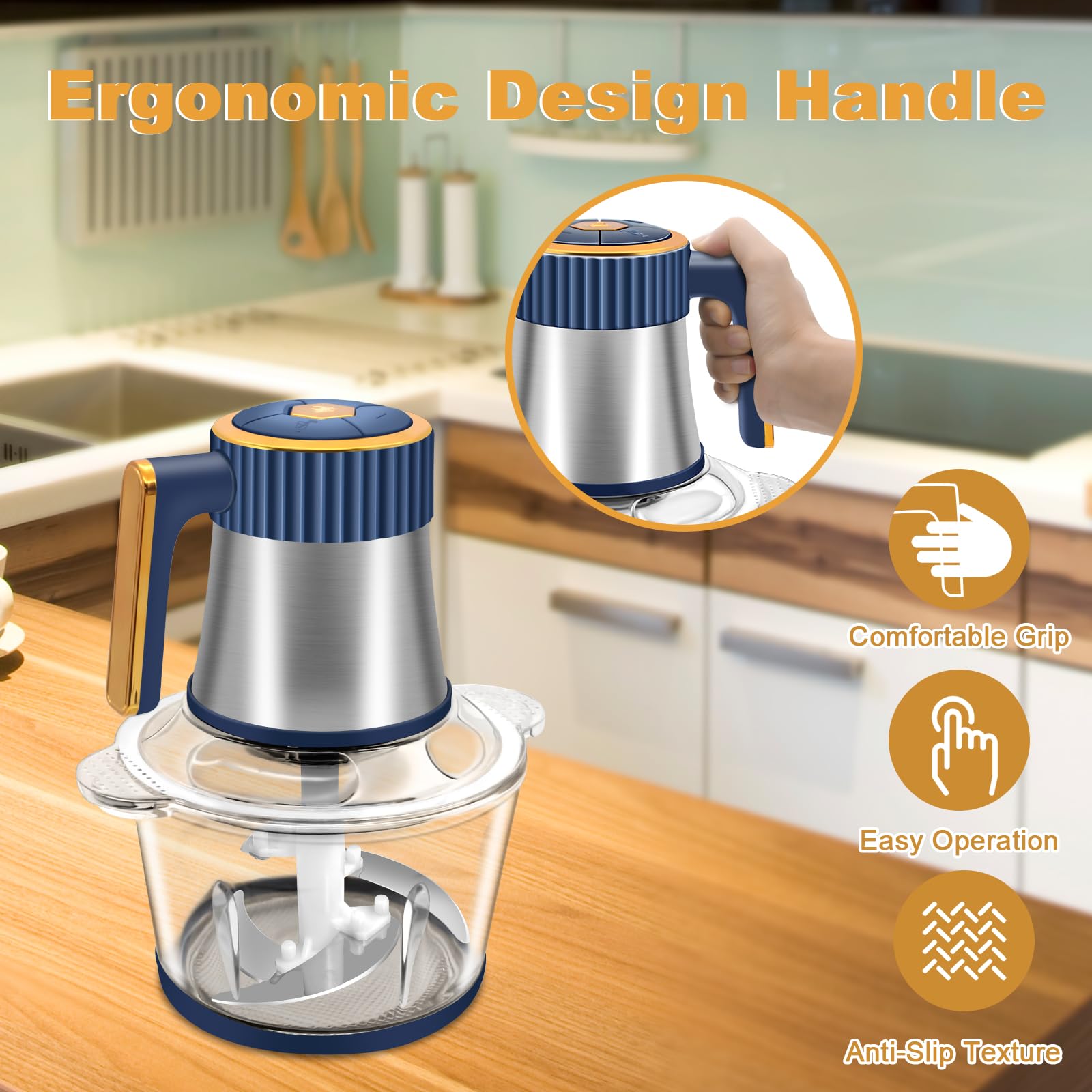 **300W Electric Food Processor - 5 Speed Meat Grinder & Vegetable Chopper with 2 (8 Cup) Bowls & 4 Bi-Level Blades - Perfect for Chopping Onions, Garlic, Nuts, Meat & Making Baby Food - Ideal for Home Cooking, Meal Prep & Healthy Recipes (Blue, 2L Capacity)**