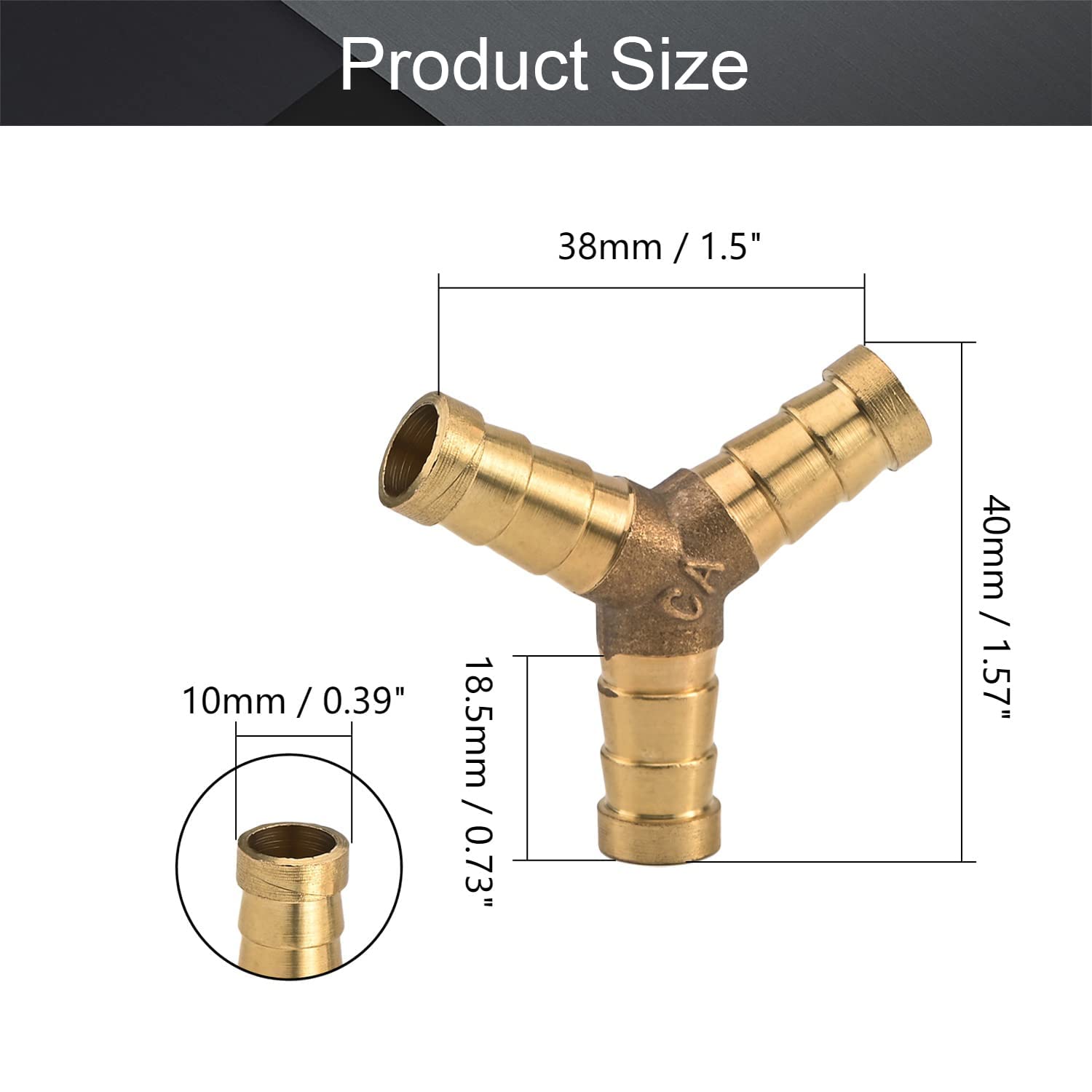 MroMax 10mm Brass Hose Barb Fitting - 5Pcs Y-Shaped 3-Way Tee Union Connector (0.39
