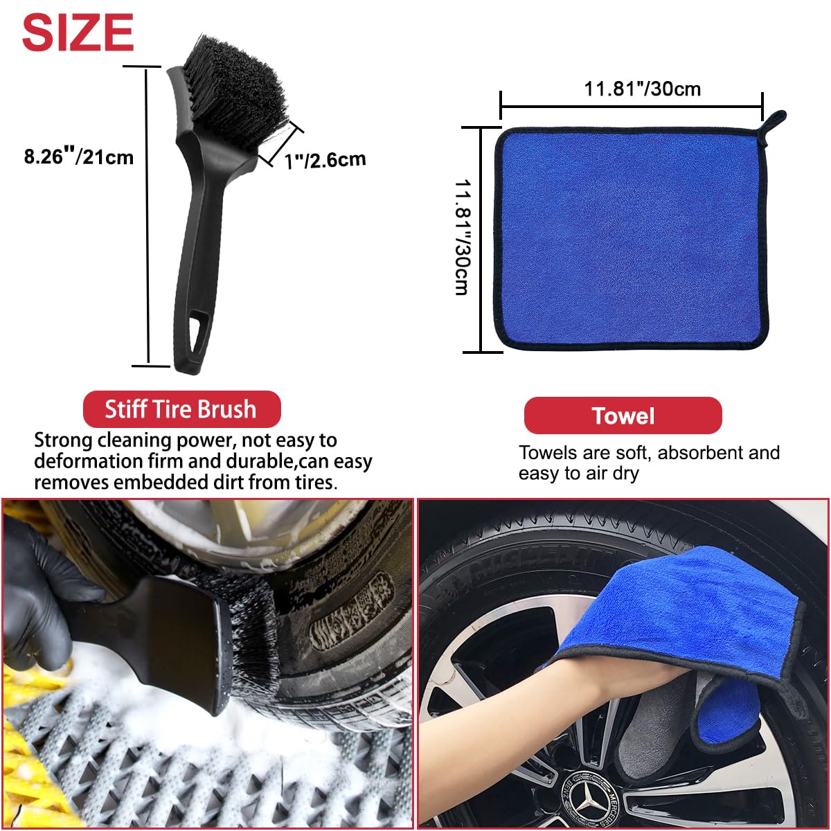 9Pcs Wheel & Tire Brush Set - Soft, Bendable & Sturdy Car Cleaning Brushes for Wheels, Rims, Spokes, Fenders & Engines - Perfect for Auto Detailing & Deep Cleaning