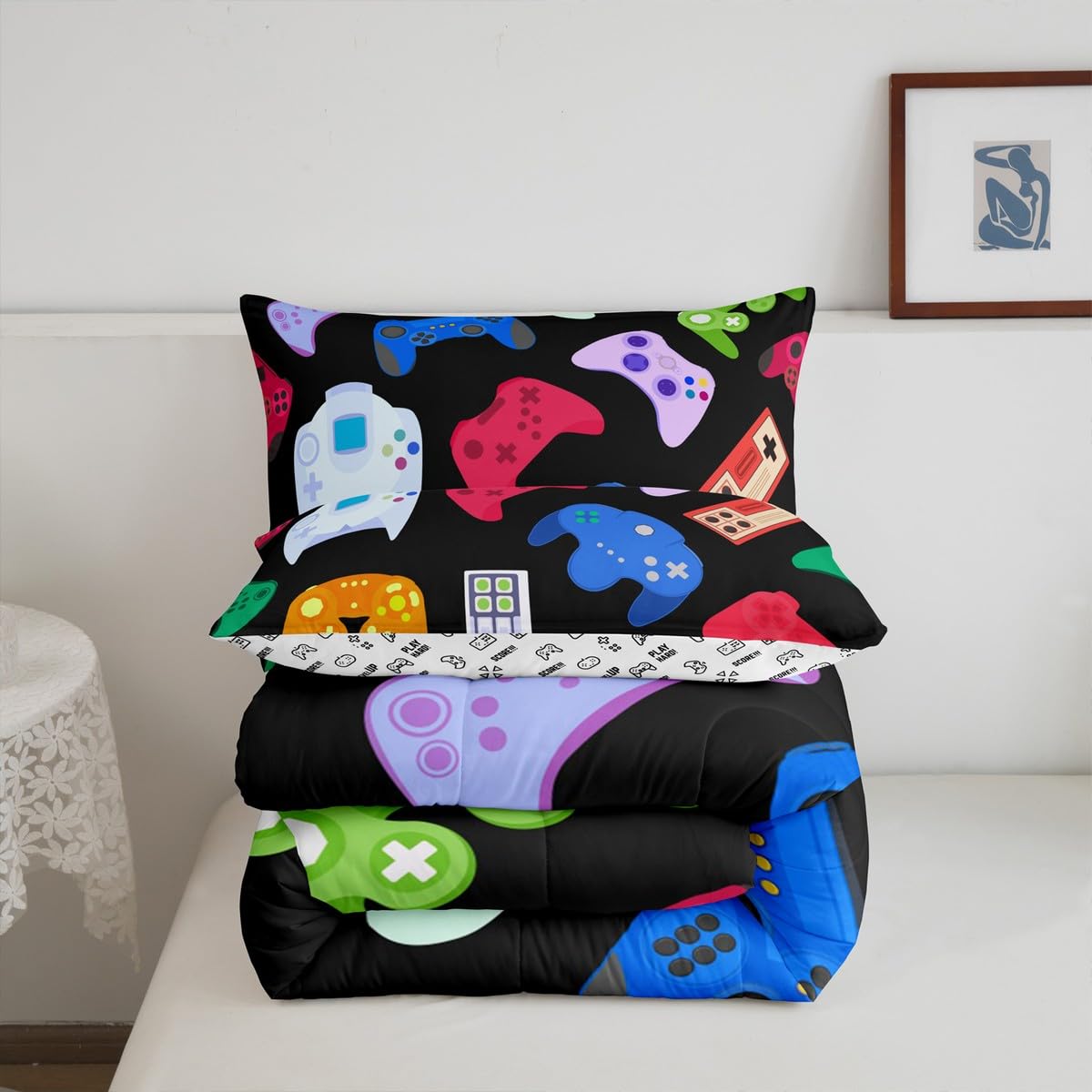 Erosebridal King Boys Gaming Bedding Set - Colorful Comforter for Toddler Bedrooms