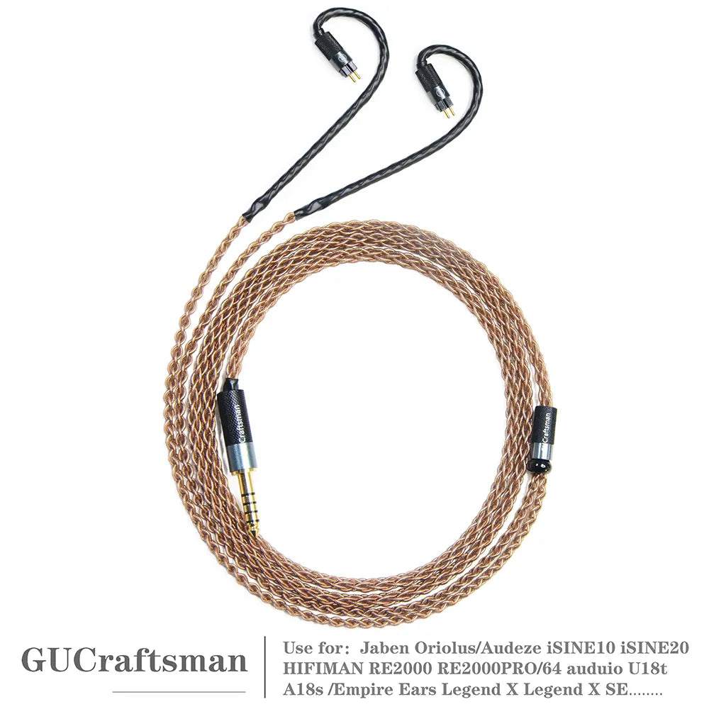 Premium GUCraftsman 6N Single Crystal Copper 0.78mm Hi-Fi Earphone Cable - Compatible with 64audio A12t/U12/A18 TIA, Oriolus RE2000PRO, iSINE20 - Perfect for Audiophiles & Studio Monitoring