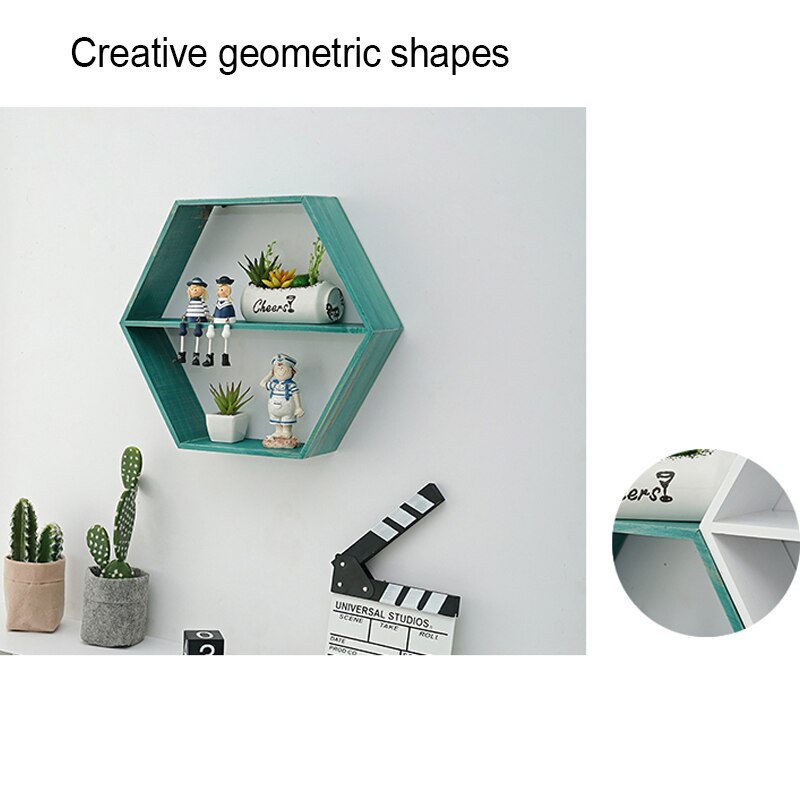 Hexagon Wood Wall Shelf - Modern Geometric Floating Shelves for Home Decor, Bathroom, Bedroom & Living Room Storage | Rustic Wooden Display Shelf for Plants, Books & Decorative Items