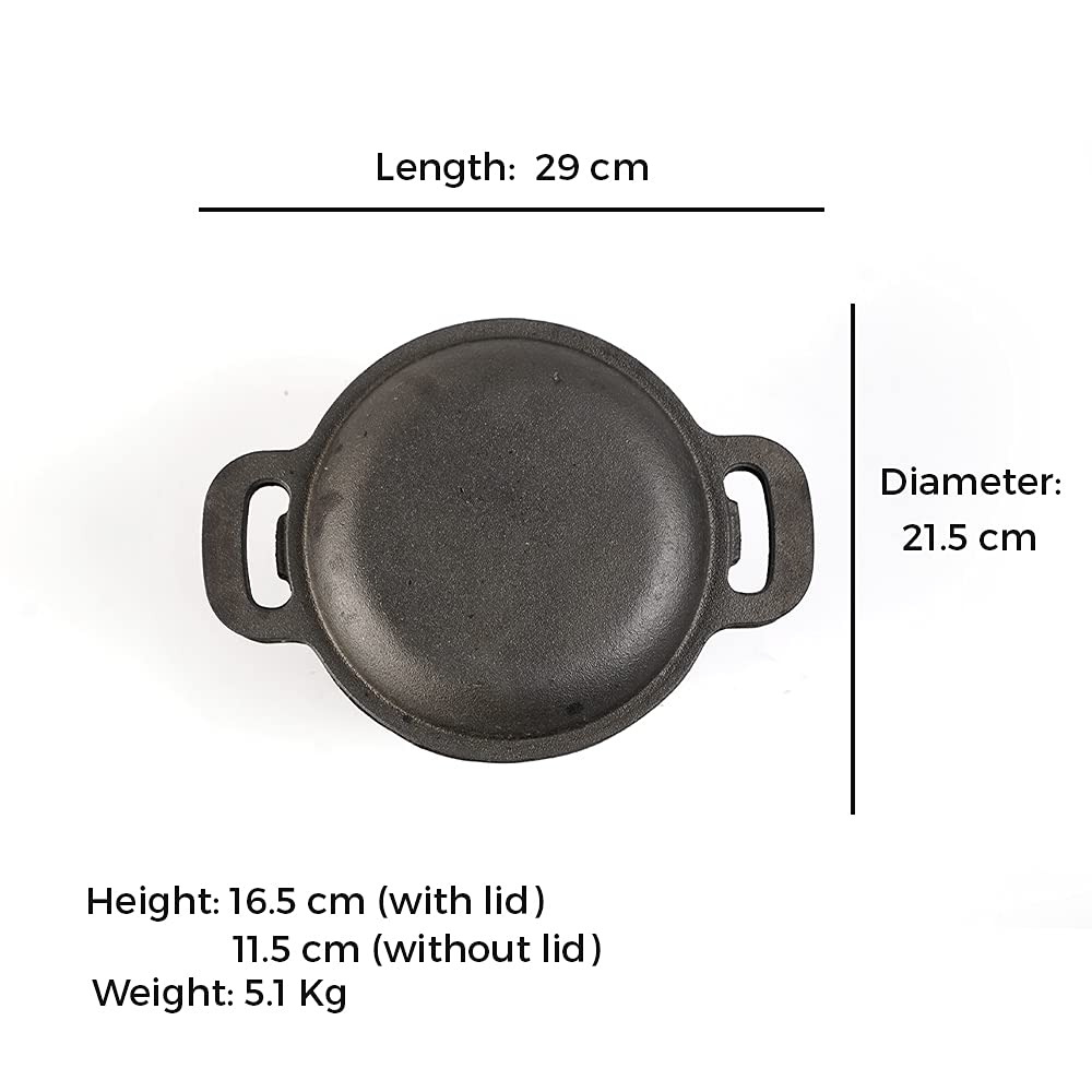 Pre-Seasoned Cast Iron Dutch Oven with Lid - 3 Quart Natural Cookware for Biryani, Stews & Baking - Perfect for Camping, Home Kitchen & Outdoor Cooking