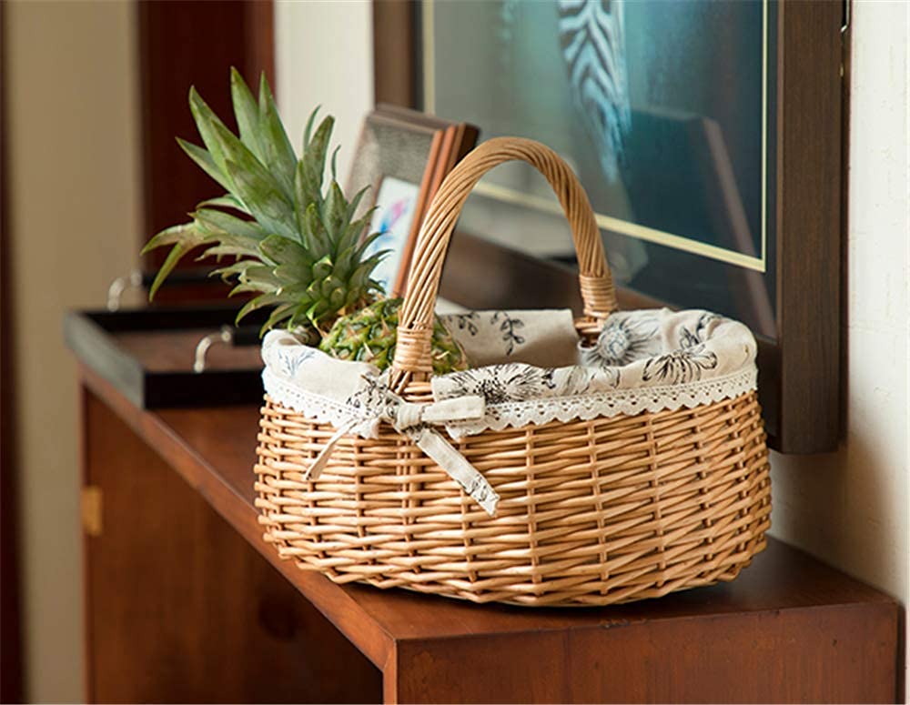 Premium Picnic Basket - Handmade Bamboo Picnic Basket with Fruit Vine Design, Perfect for Outdoor Picnics, Beach Trips & Romantic Dates