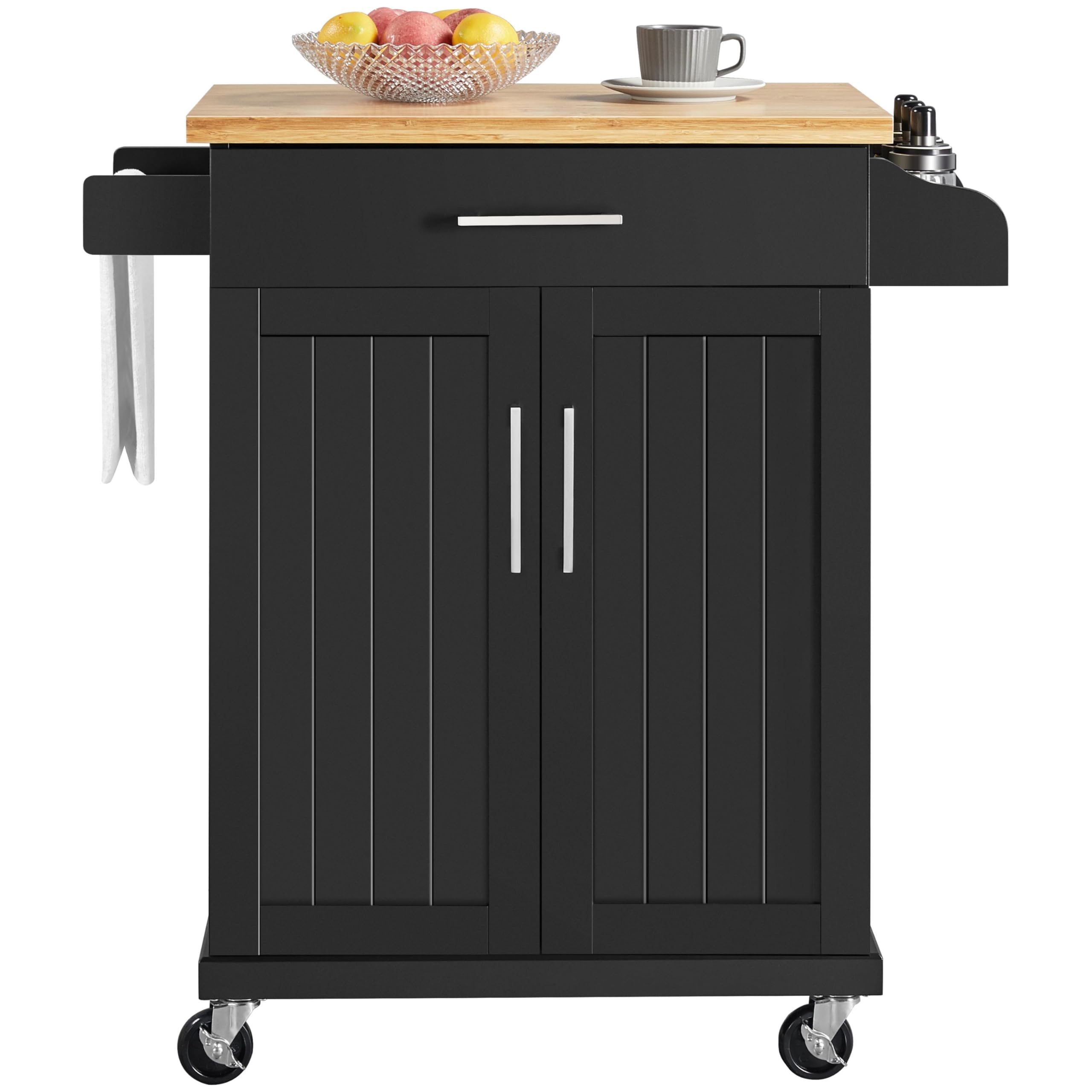 Topeakmart 26x18x36 Inches Kitchen Island Cart on Wheels with Storage Cabinet, Drawer, Spice Rack & Towel Bar - Mobile Kitchen Trolley for Dining Room, Small Space & Apartment Cooking - Black