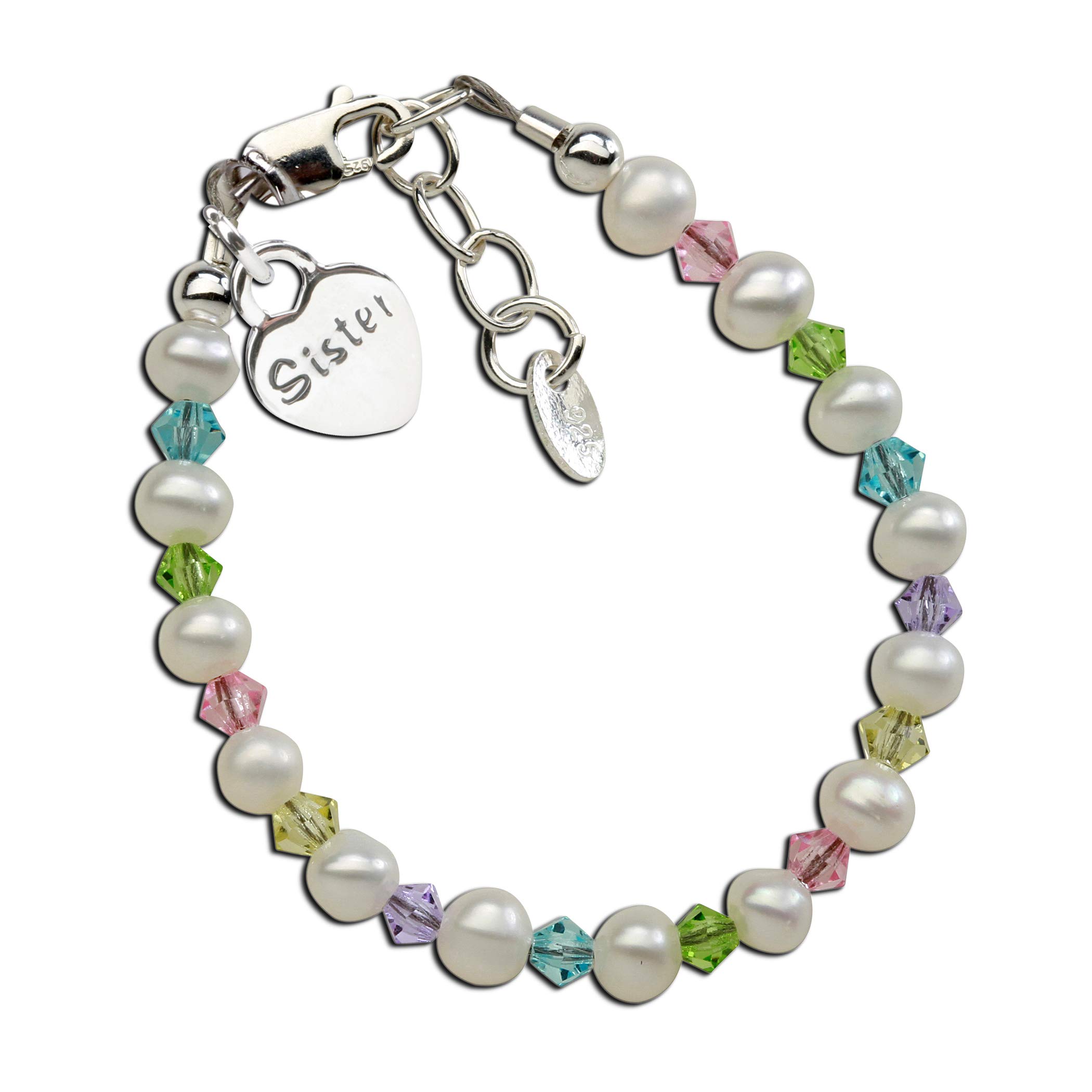 Sister Bracelet - Sterling Silver with Pearl & Crystals for Kids Gifts