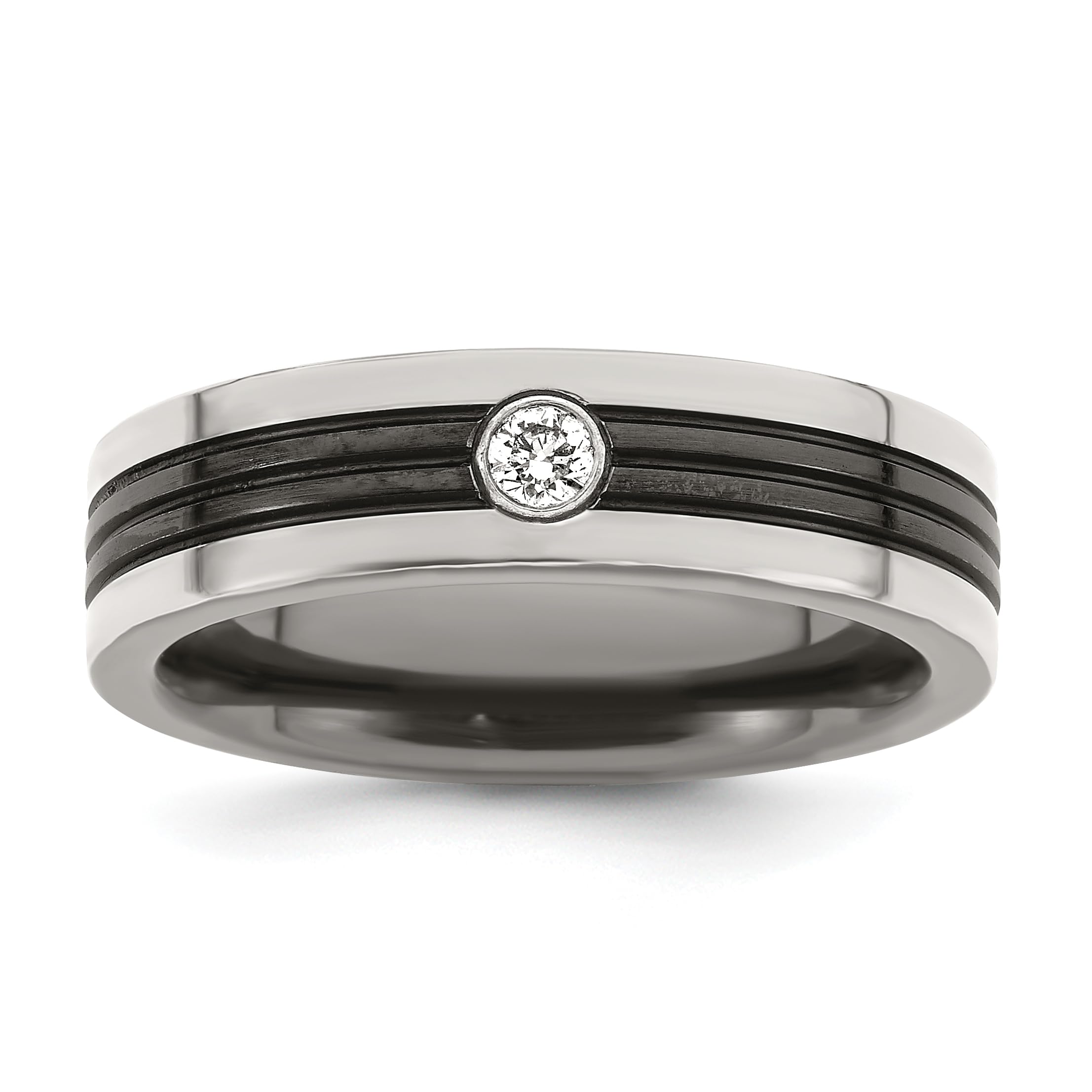 Edward Mirell Black Titanium Grey Edge Diamond 925 Sterling Silver 6mm Wedding Band Ring for Men - Perfect for Engagement, Anniversary & Everyday Wear
