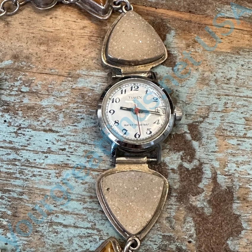 Vintage Timex Watch with Sterling Silver Chunky Gemstone Band - Stylish & Durable for Casual, Formal & Everyday Wear