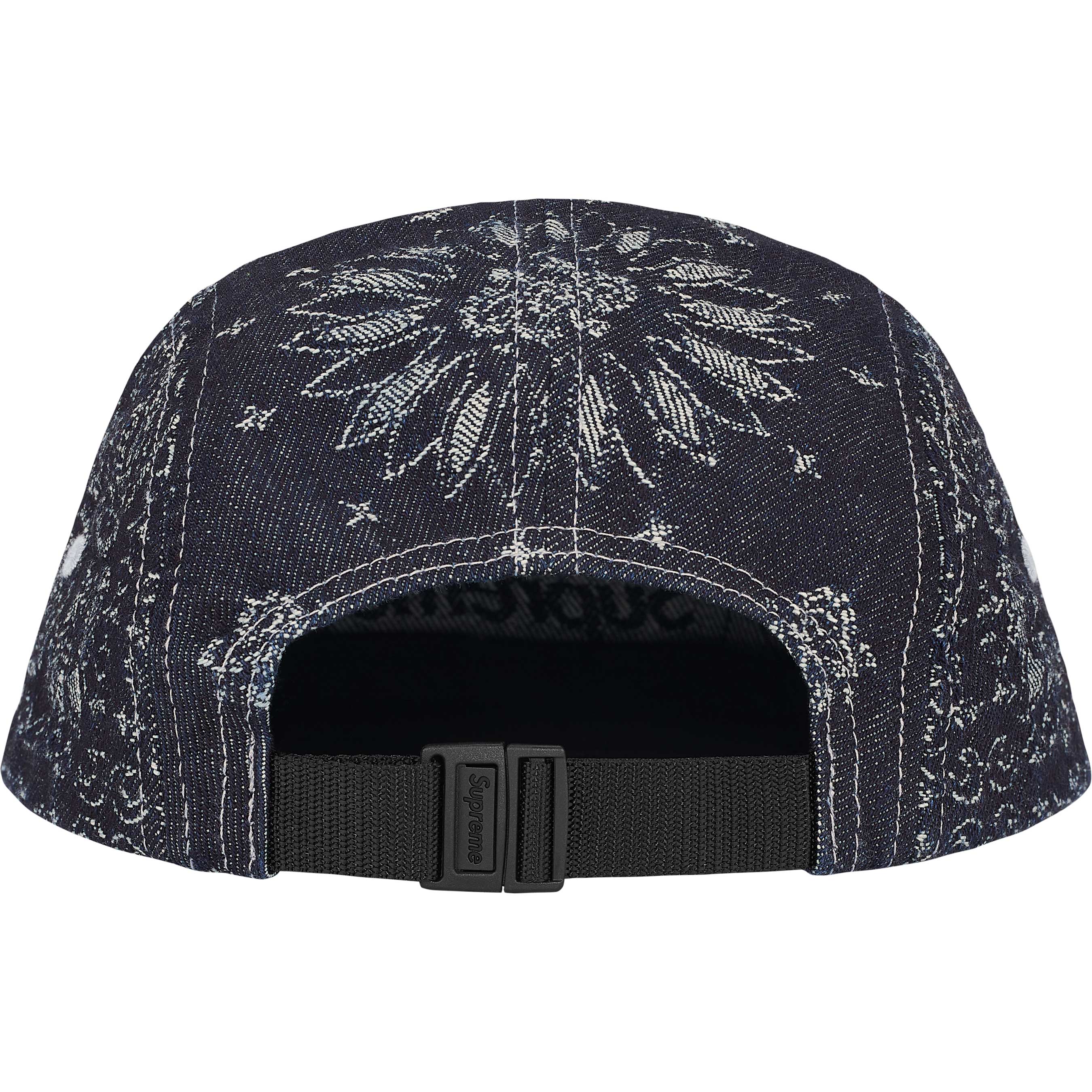 Supreme Bandana Jacquard Denim Camp Cap - Blue Cotton Adjustable Dad Hat for Men & Women - Perfect for Streetwear, Hip Hop Fashion & Outdoor Activities